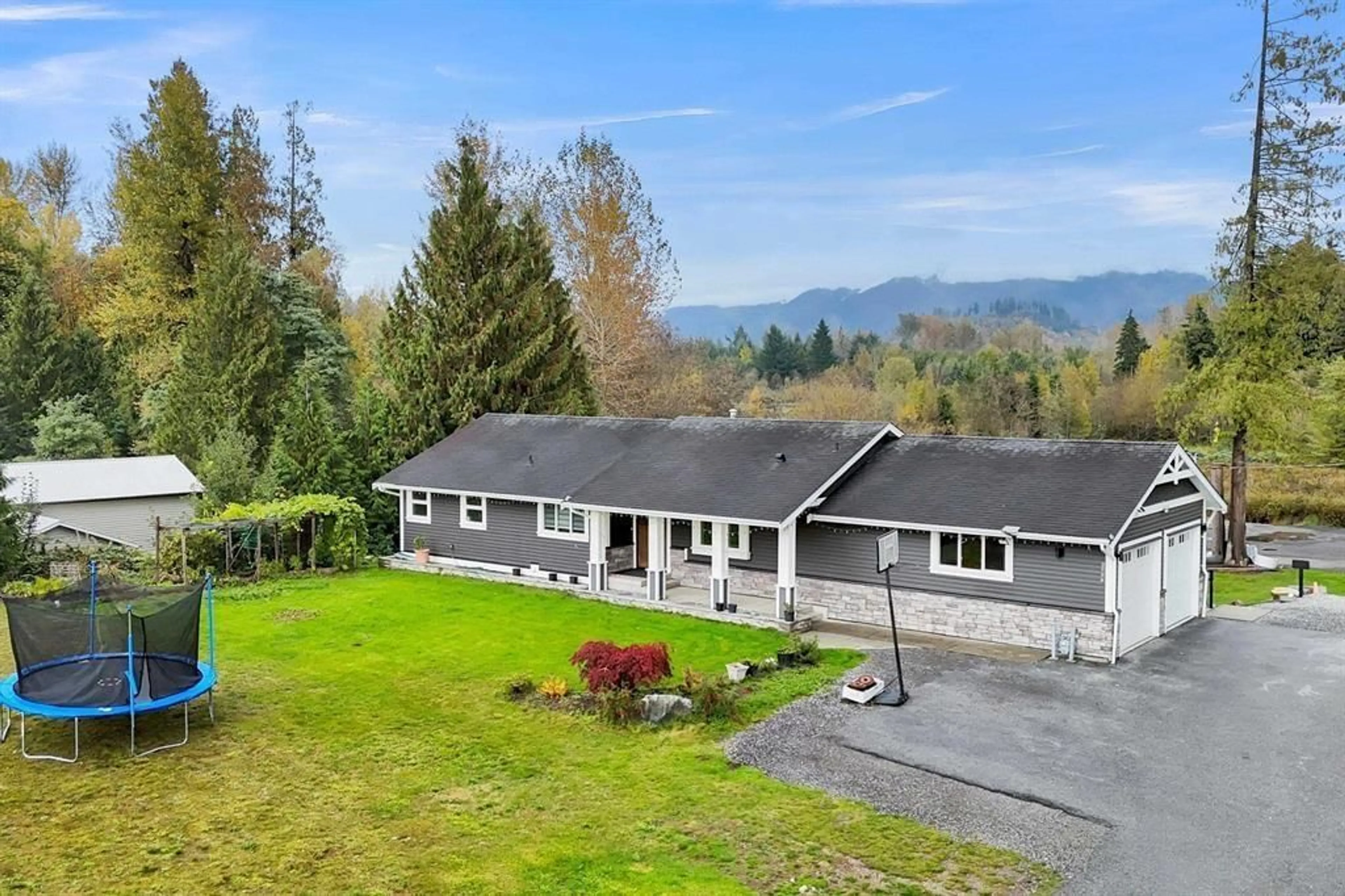 A pic from outside/outdoor area/front of a property/back of a property/a pic from drone, mountain view for 8972 DEWDNEY TRUNK ROAD, Mission British Columbia V2V6Y1