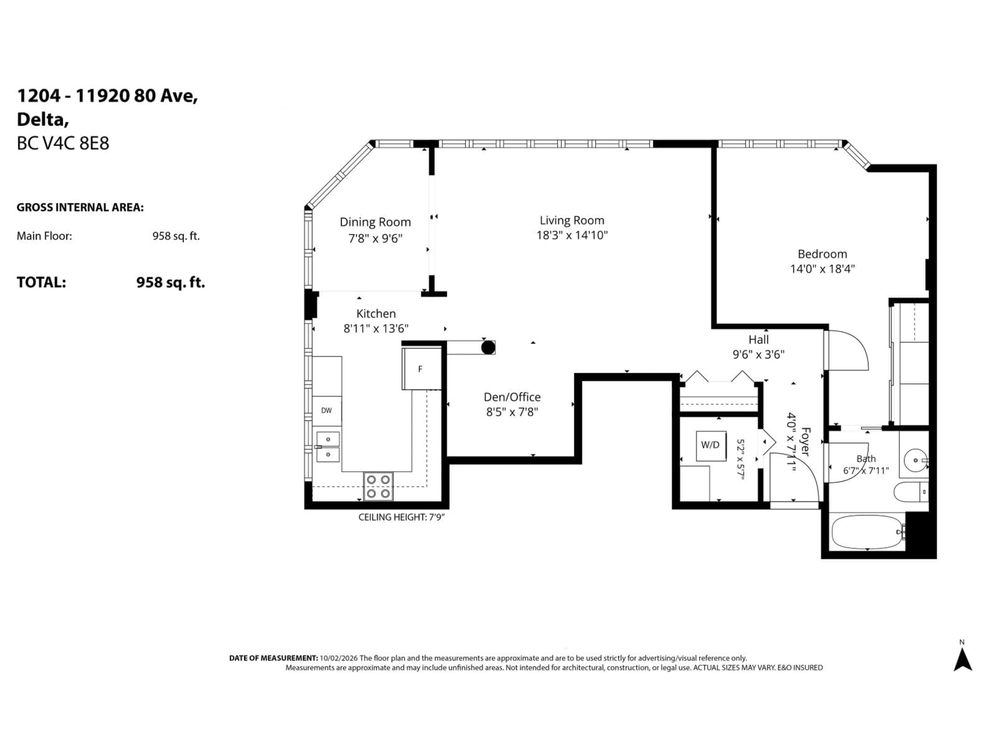 Floor plan for 1204 - 11920 80 AVENUE, Delta British Columbia V4C8E8