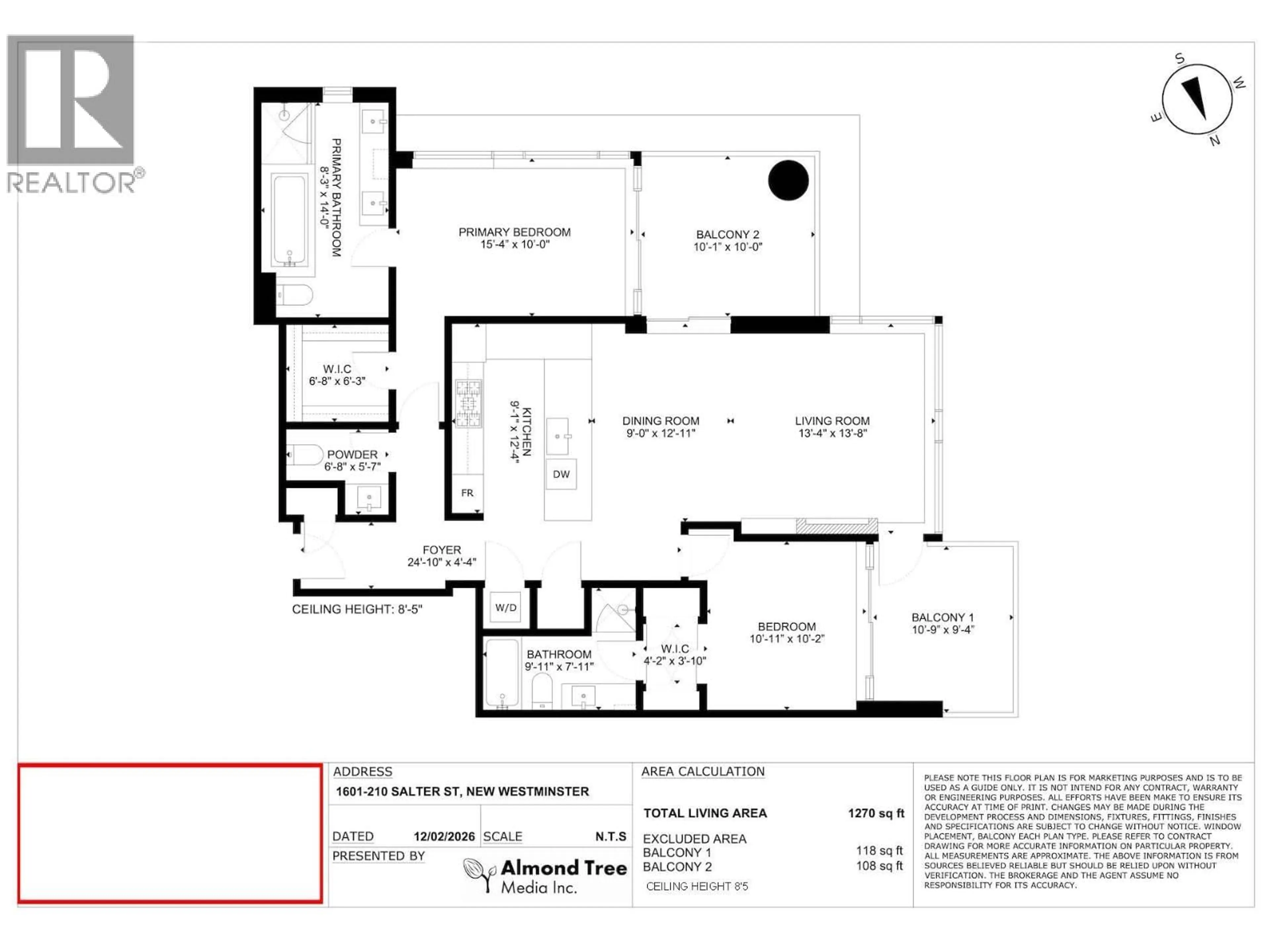Floor plan for 1601 - 210 SALTER STREET, New Westminster British Columbia V3M0J9