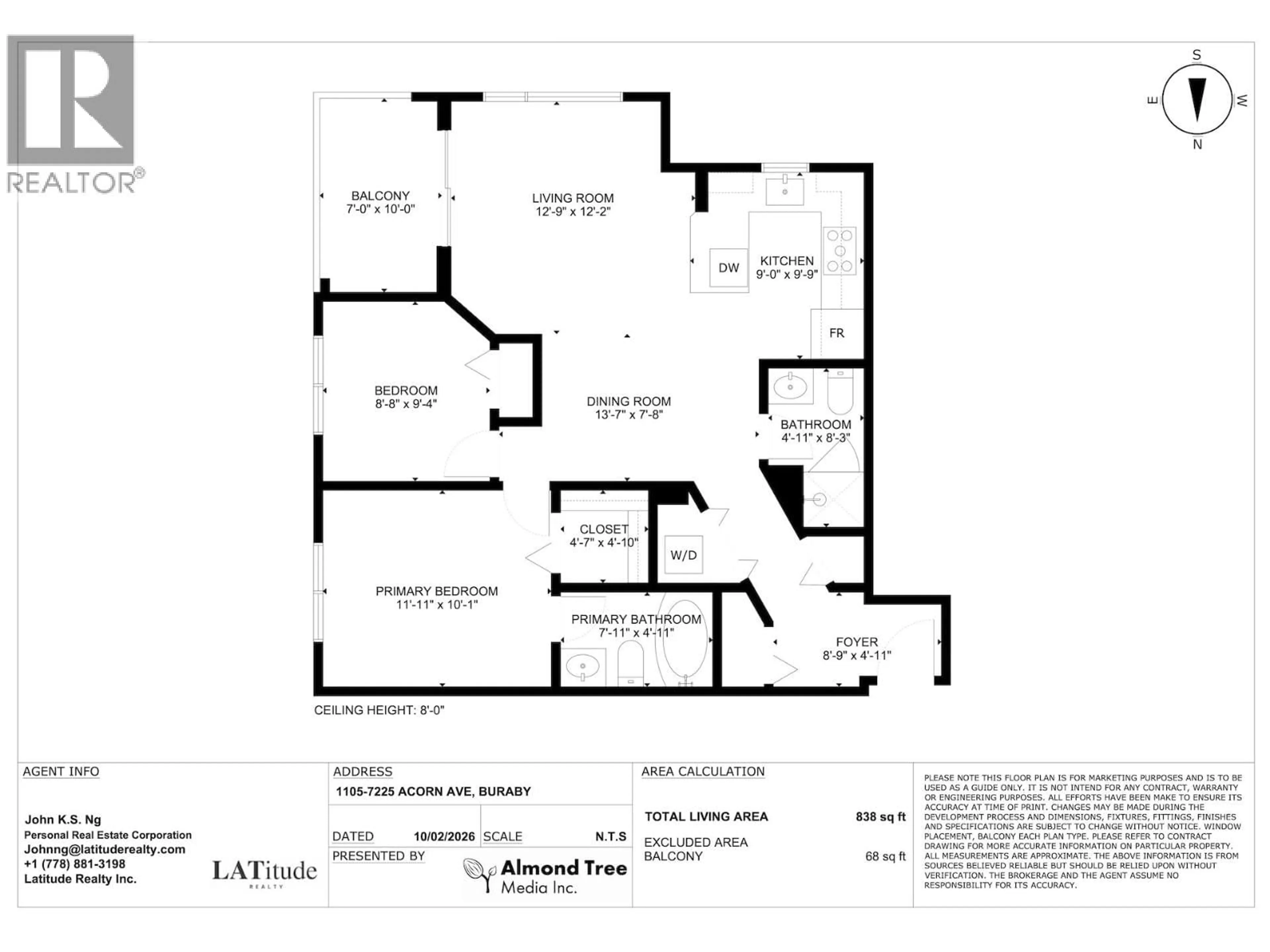 Floor plan for 1105 - 7225 ACORN AVENUE, Burnaby British Columbia V5E0A9