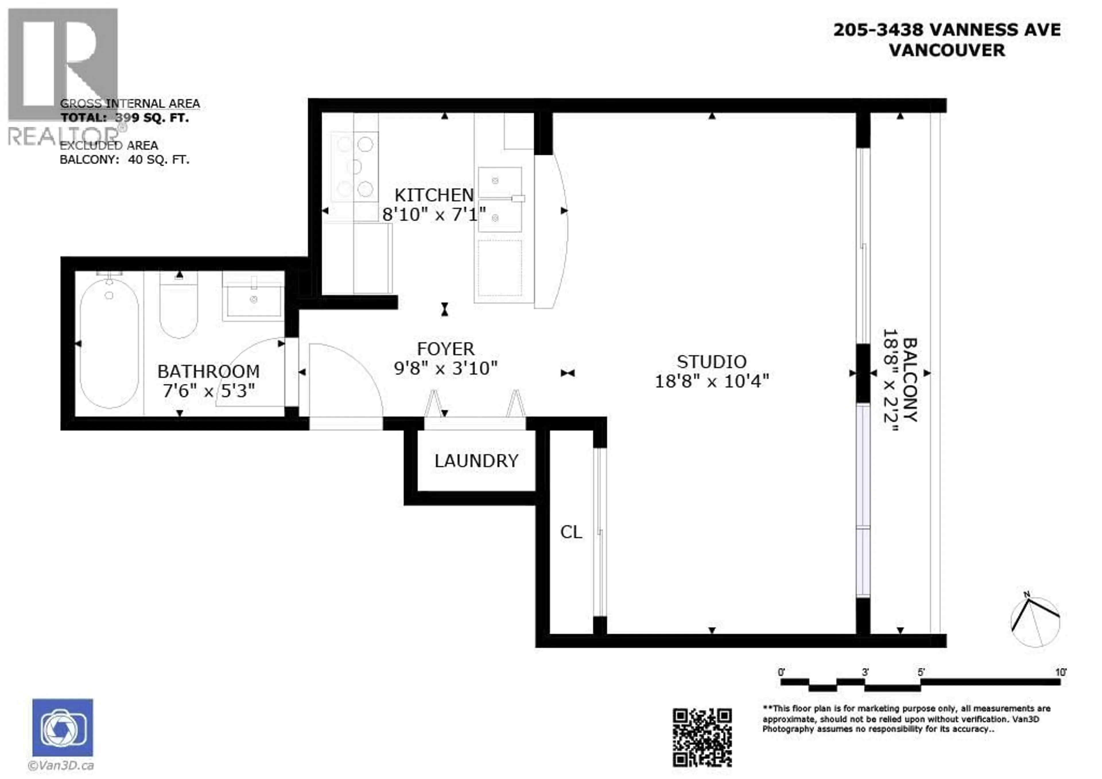 Floor plan for 205 - 3438 VANNESS AVENUE, Vancouver British Columbia V5R6E7