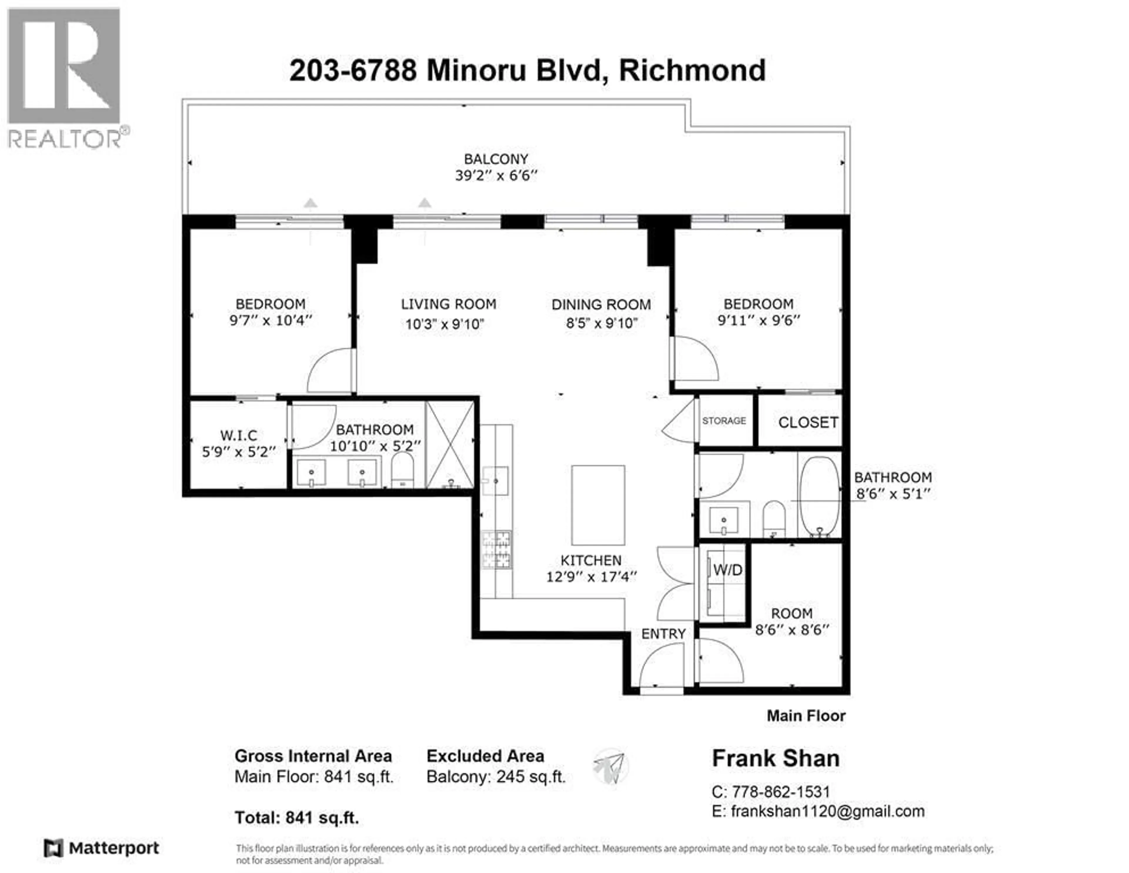 Floor plan for 203 - 6788 MINORU BOULEVARD, Richmond British Columbia V6Y0M6