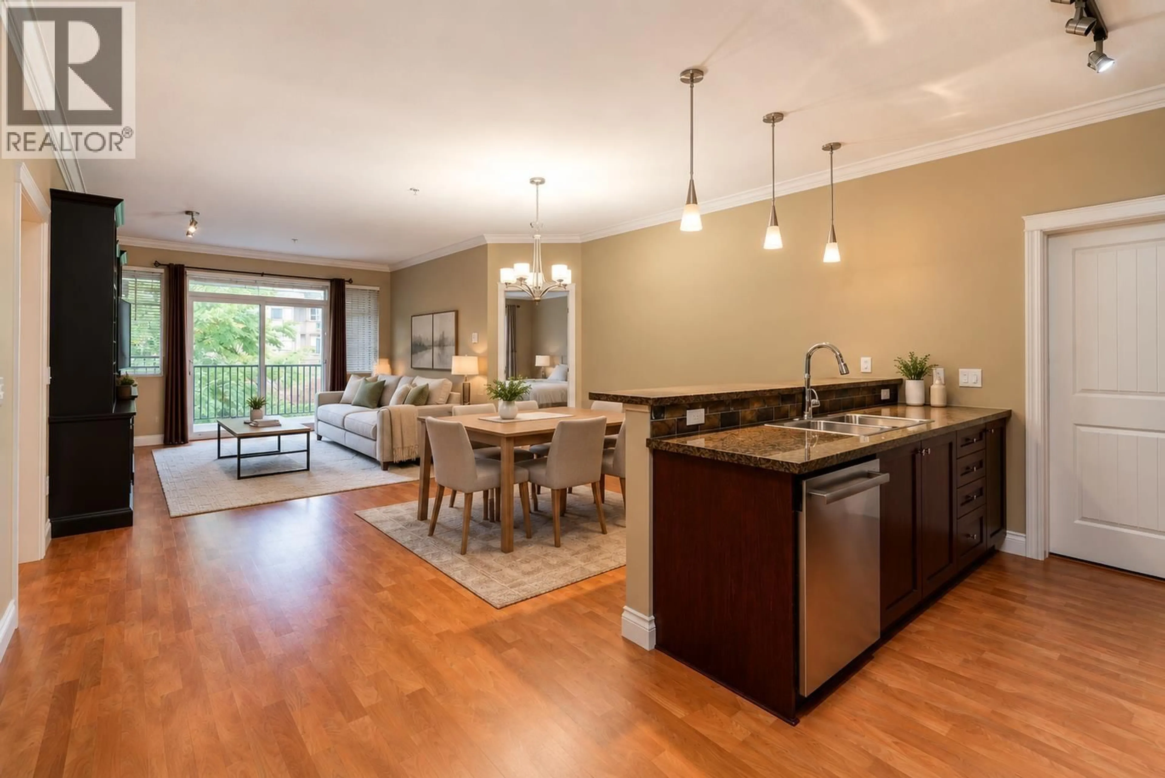 Open concept kitchen, wood/laminate floor for 322 - 12258 224 STREET, Maple Ridge British Columbia V2X8Y7
