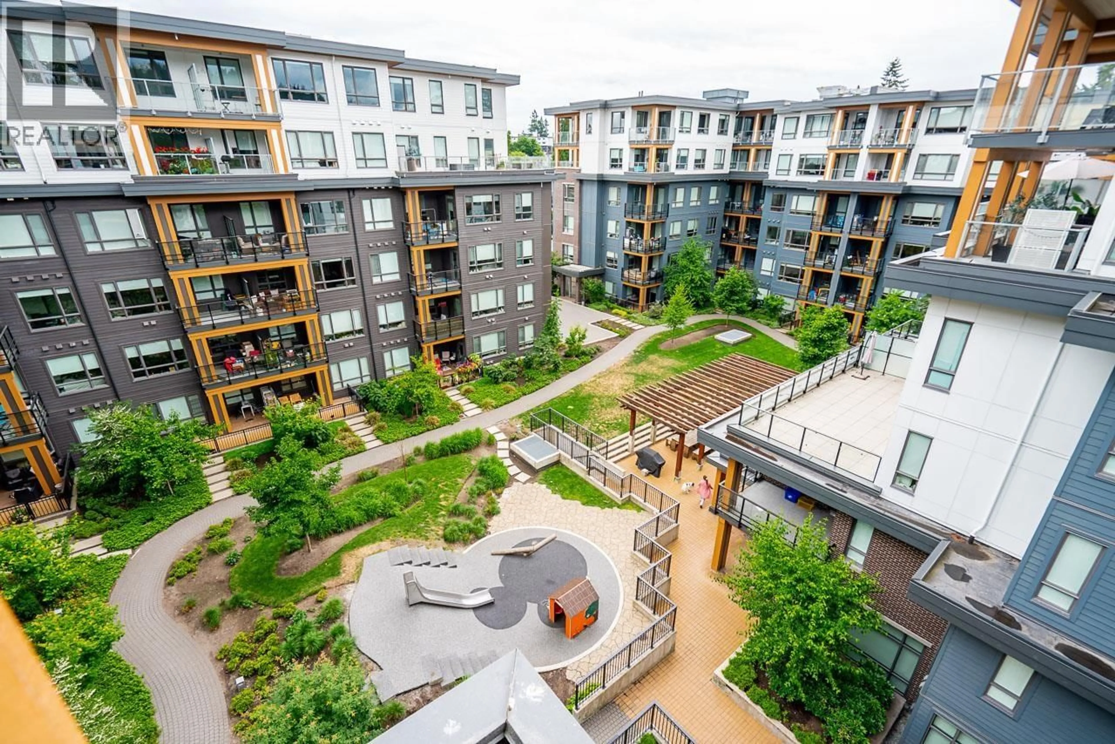 A pic from outside/outdoor area/front of a property/back of a property/a pic from drone, city buildings view from balcony for 505 - 741 ANSKAR COURT, Coquitlam British Columbia V3J4J3
