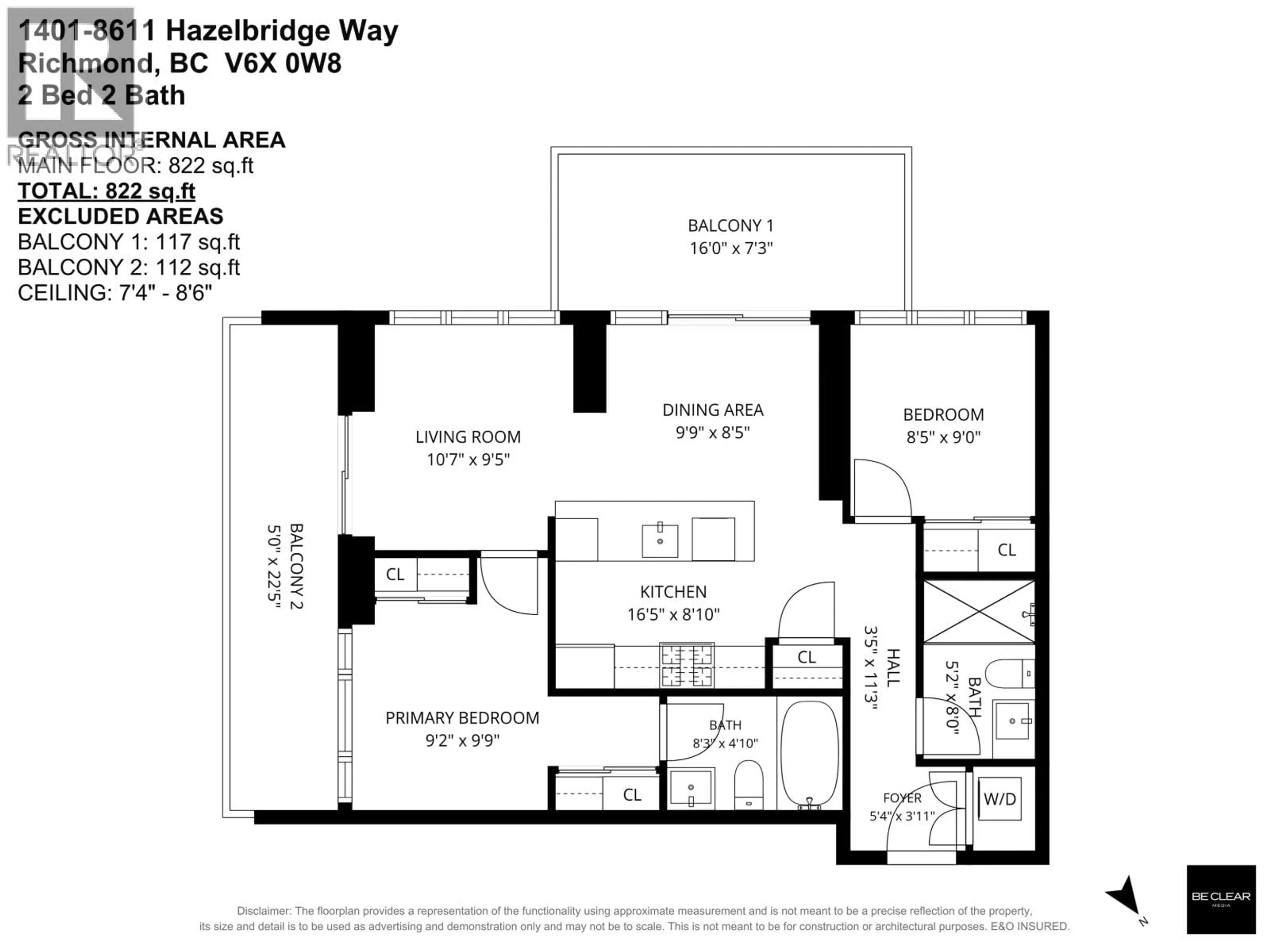 Floor plan for 1401 - 8611 HAZELBRIDGE WAY, Richmond British Columbia V6X0W8