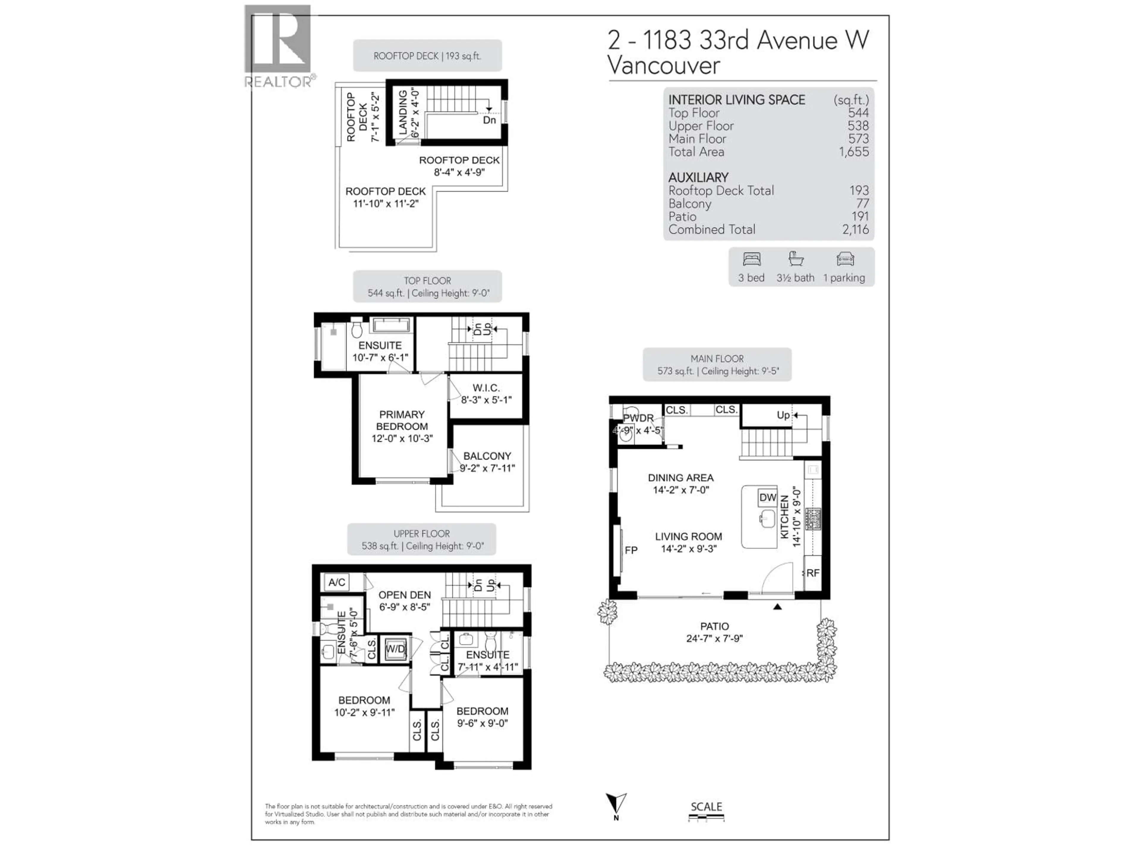 Floor plan for 2 - 1183 33RD AVENUE, Vancouver British Columbia V6M1A3