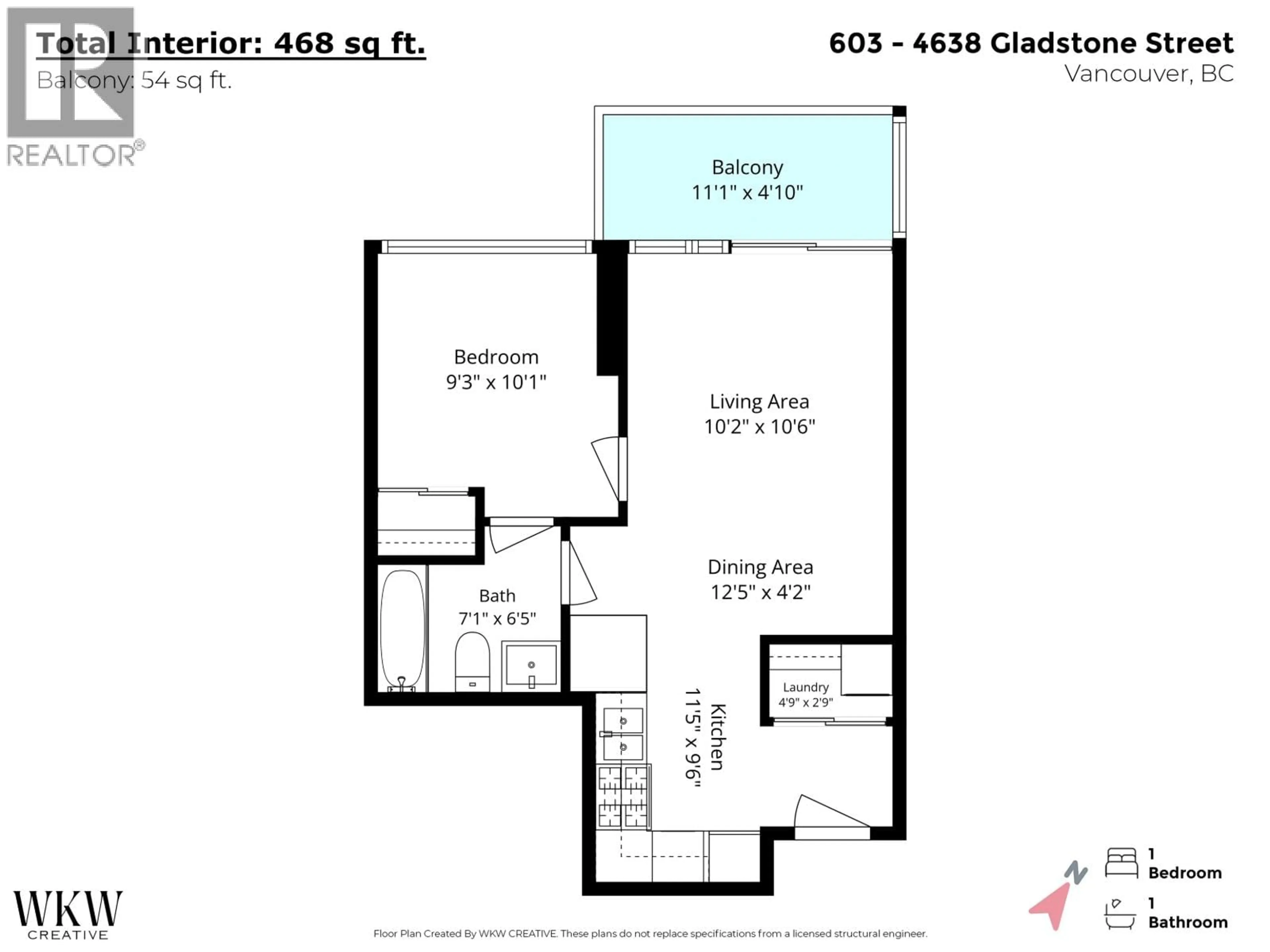 Floor plan for 603 - 4638 GLADSTONE STREET, Vancouver British Columbia V5N0G5