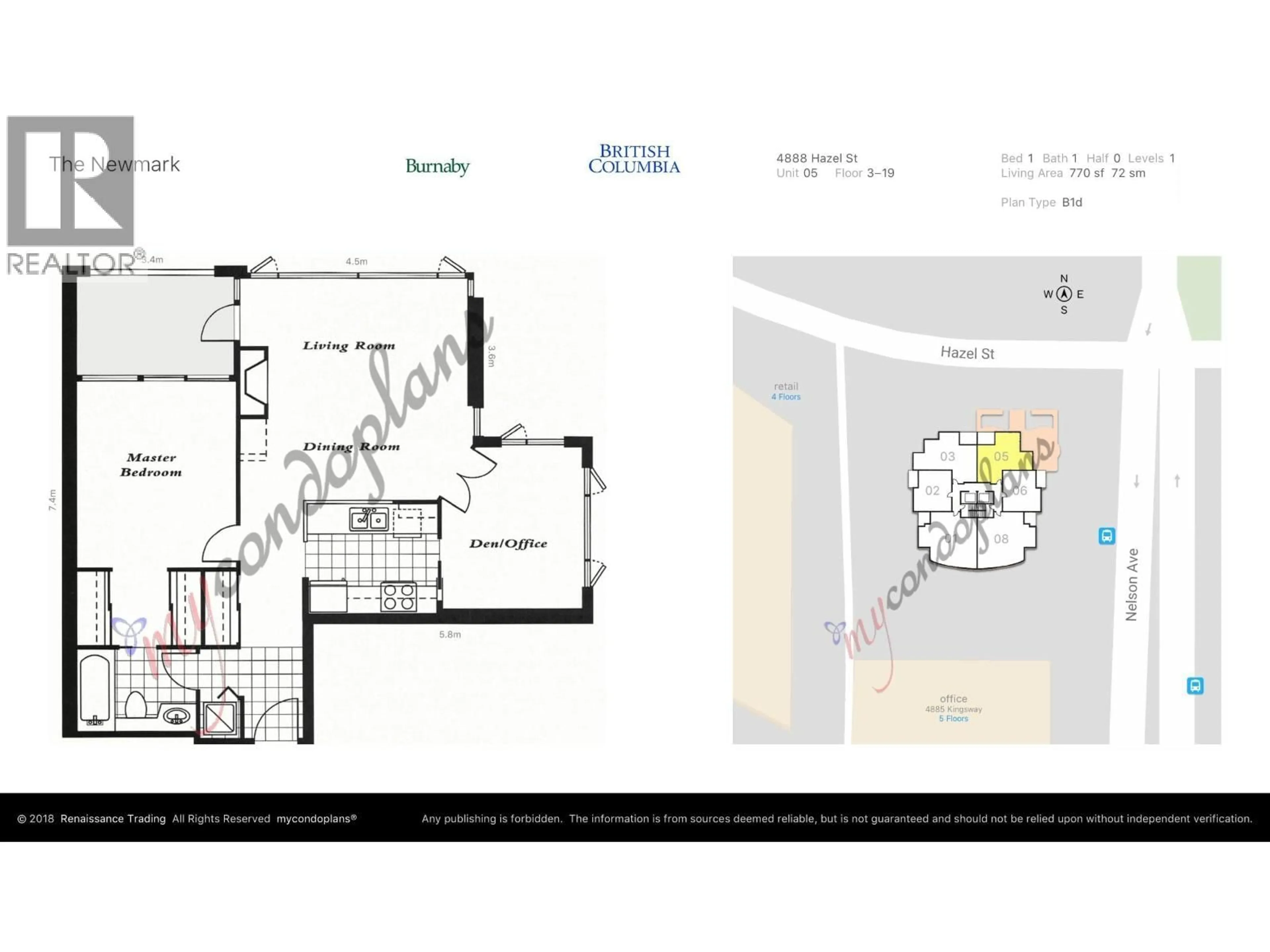 Floor plan for 805 - 4888 HAZEL STREET, Burnaby British Columbia V5H4T4