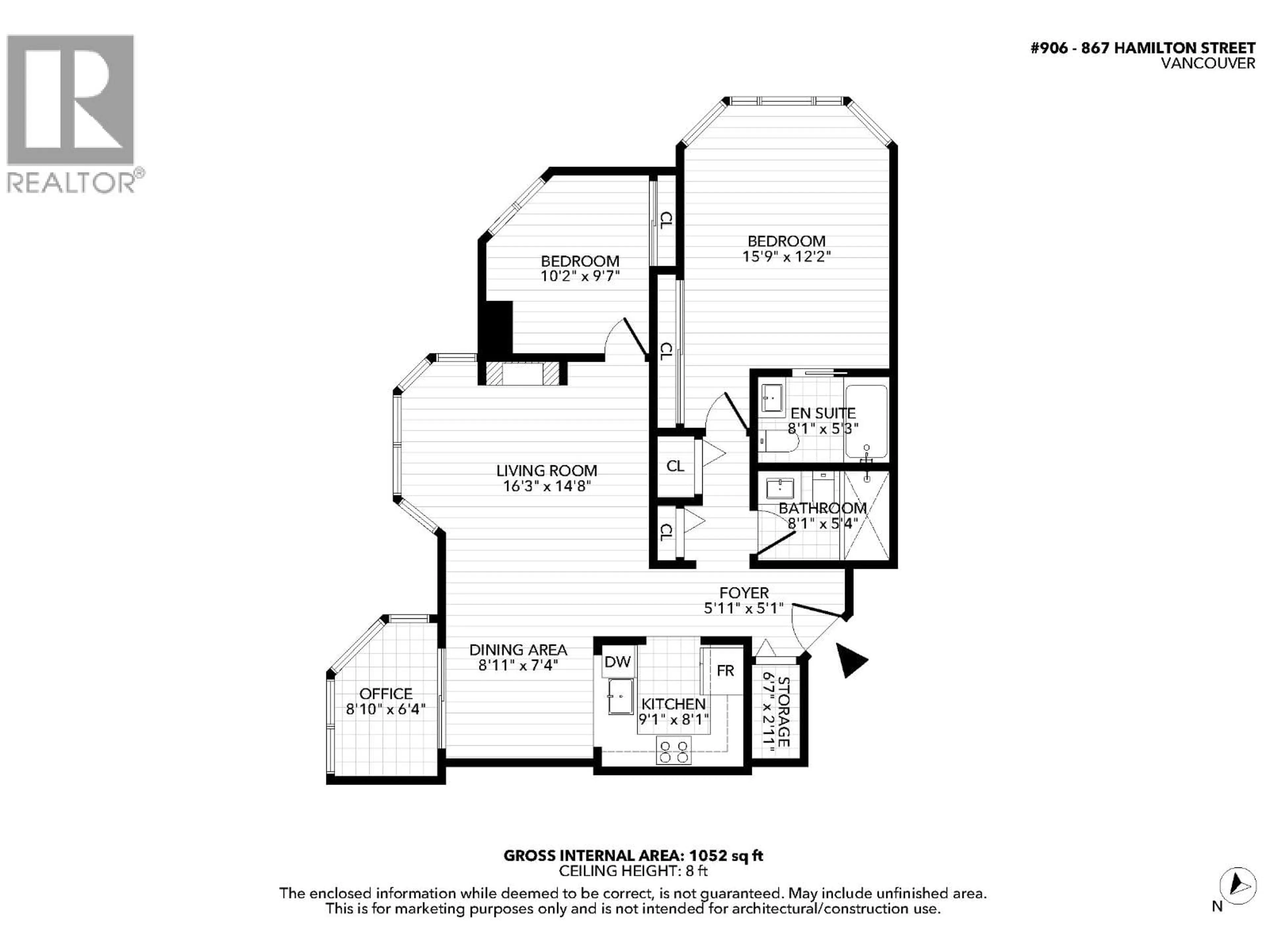 Floor plan for 906 - 867 HAMILTON STREET, Vancouver British Columbia V6B6B7