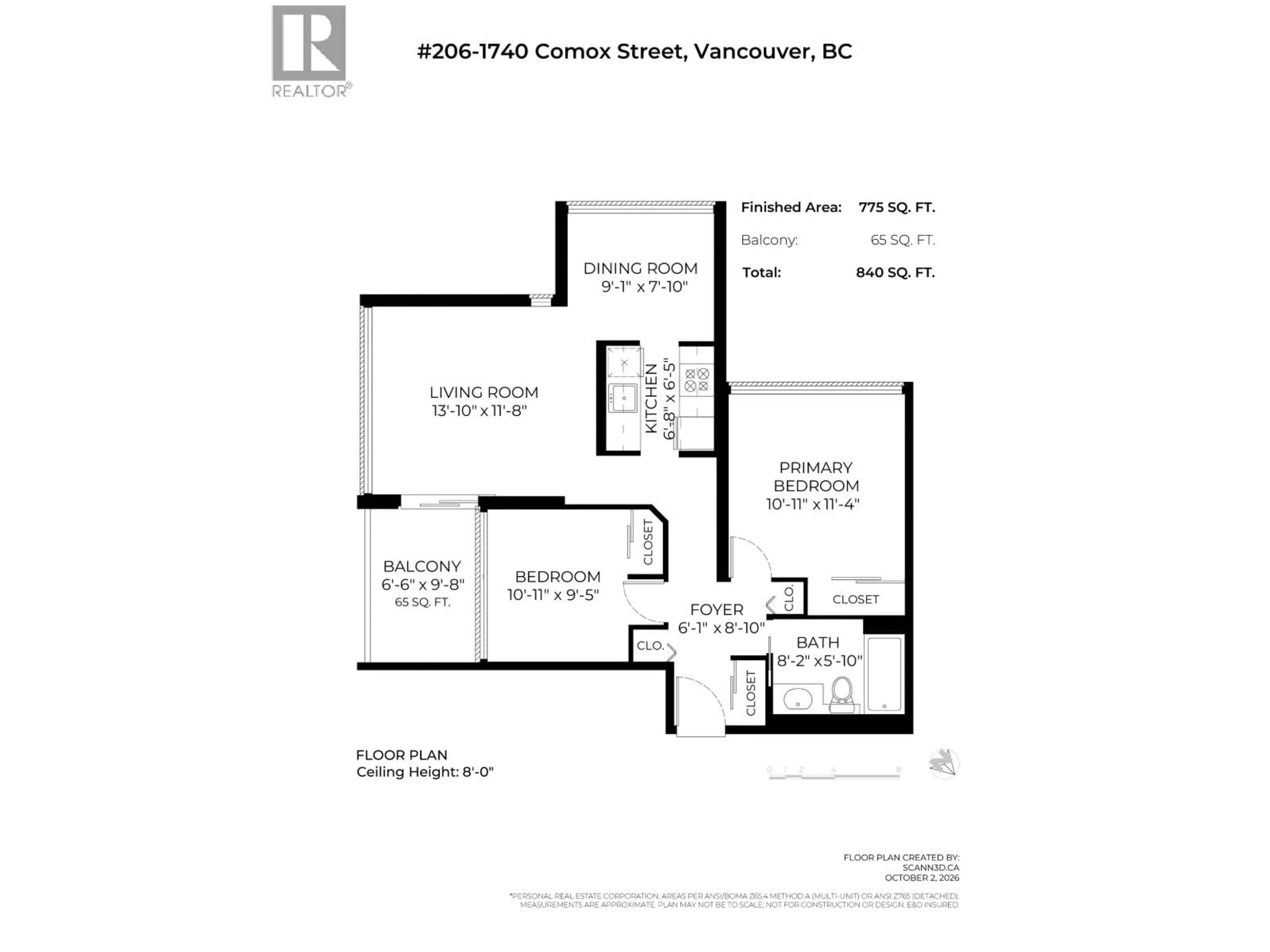Floor plan for 206 - 1740 COMOX STREET, Vancouver British Columbia V6G2Z1