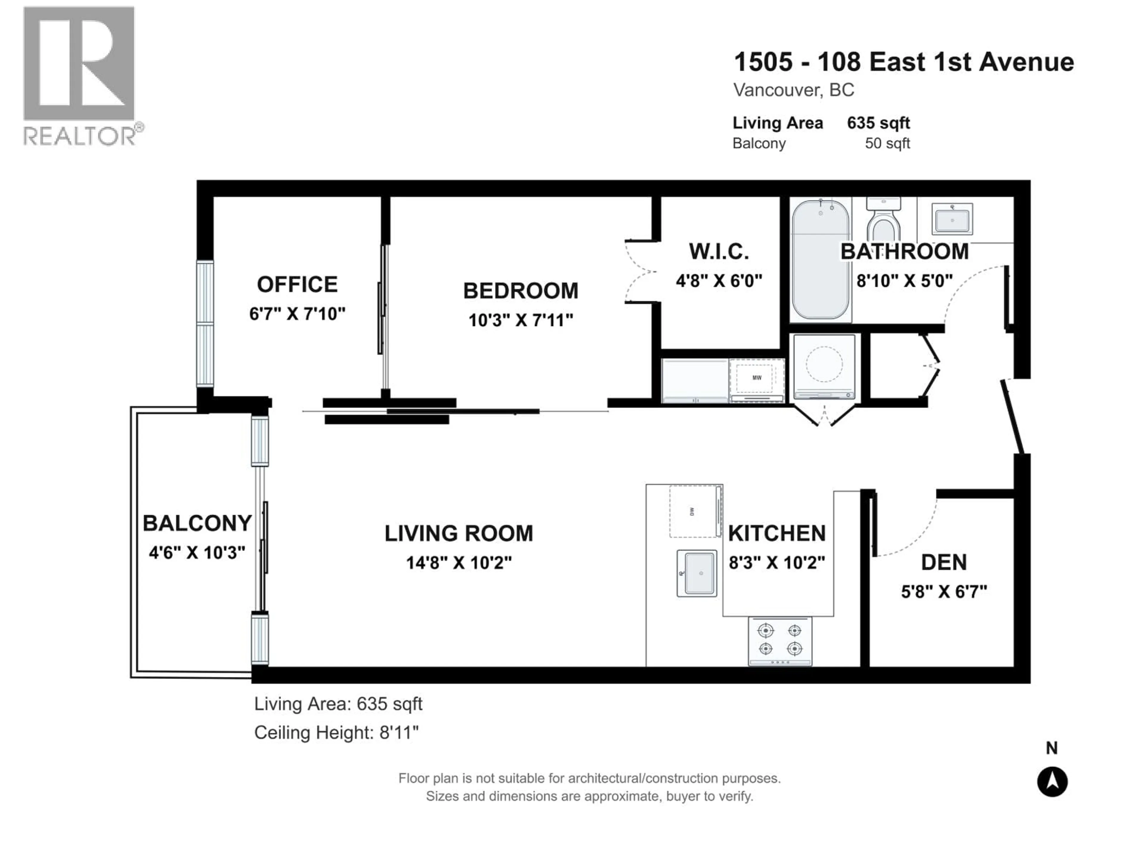 Floor plan for 1505 - 108 1ST AVENUE, Vancouver British Columbia V5T0E4