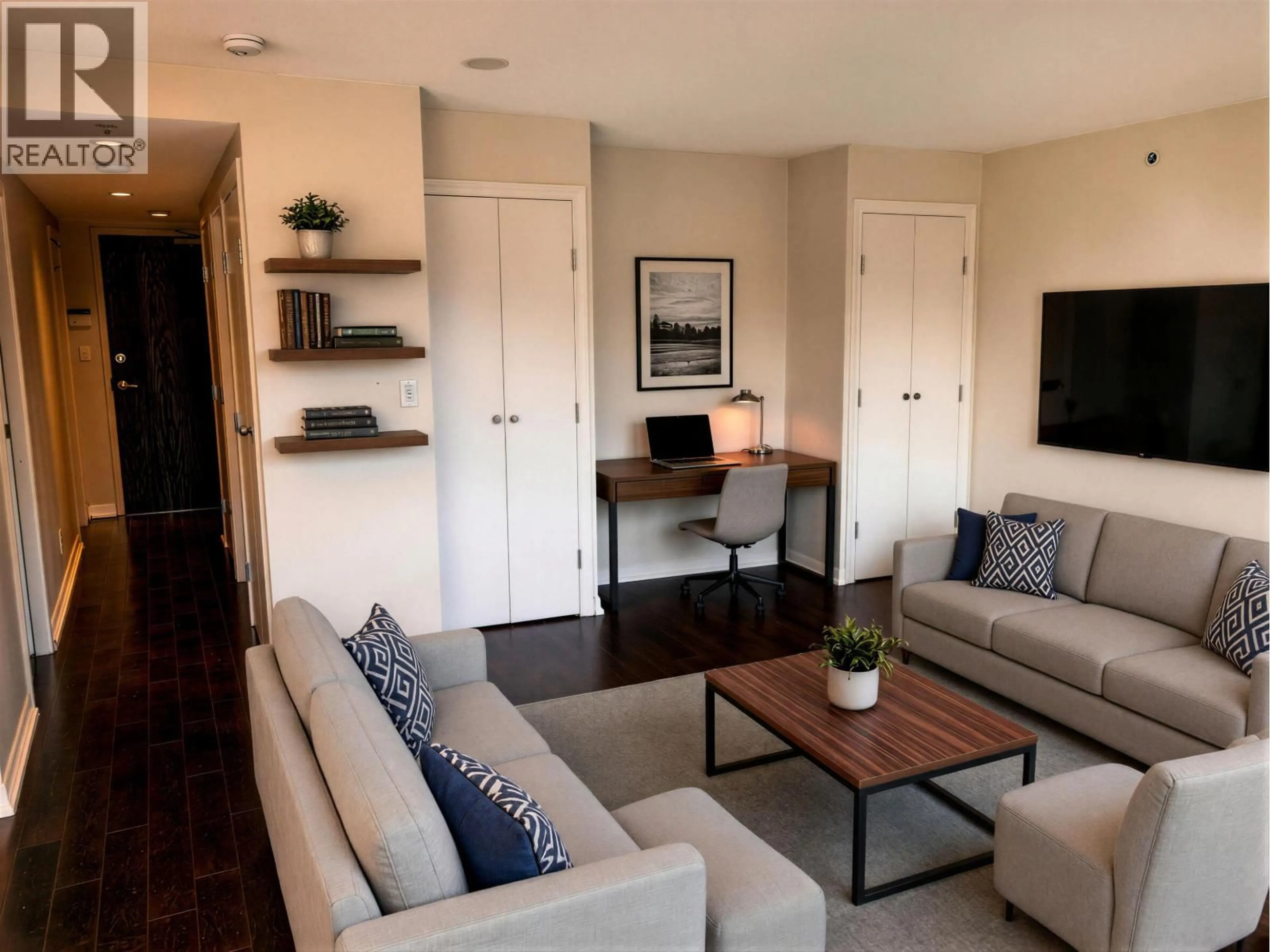 Living room with furniture, wood/laminate floor for 1606 - 1055 HOMER STREET, Vancouver British Columbia V6B1G3