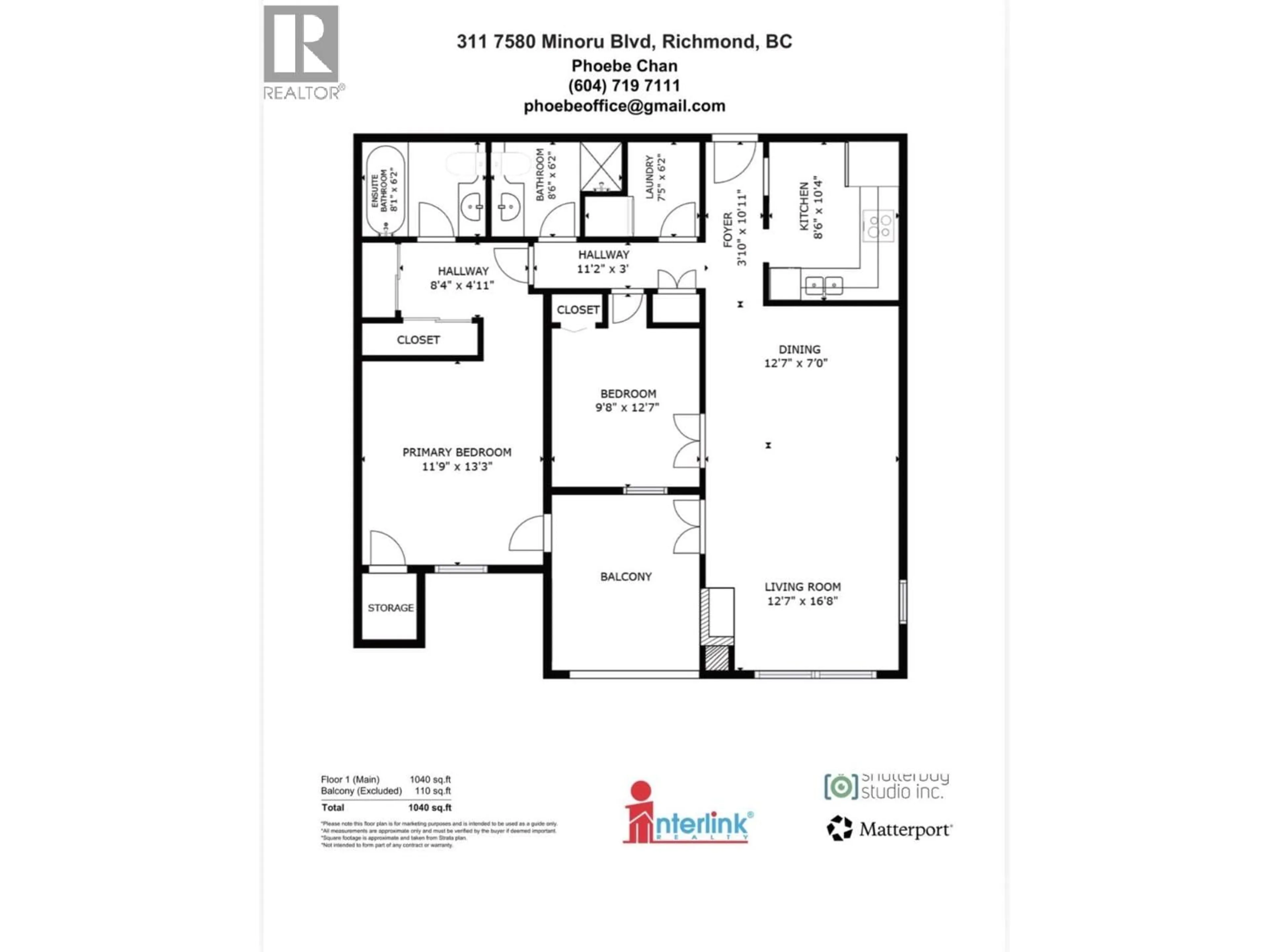 Floor plan for 311 - 7580 MINORU BOULEVARD, Richmond British Columbia V6Y1Z5