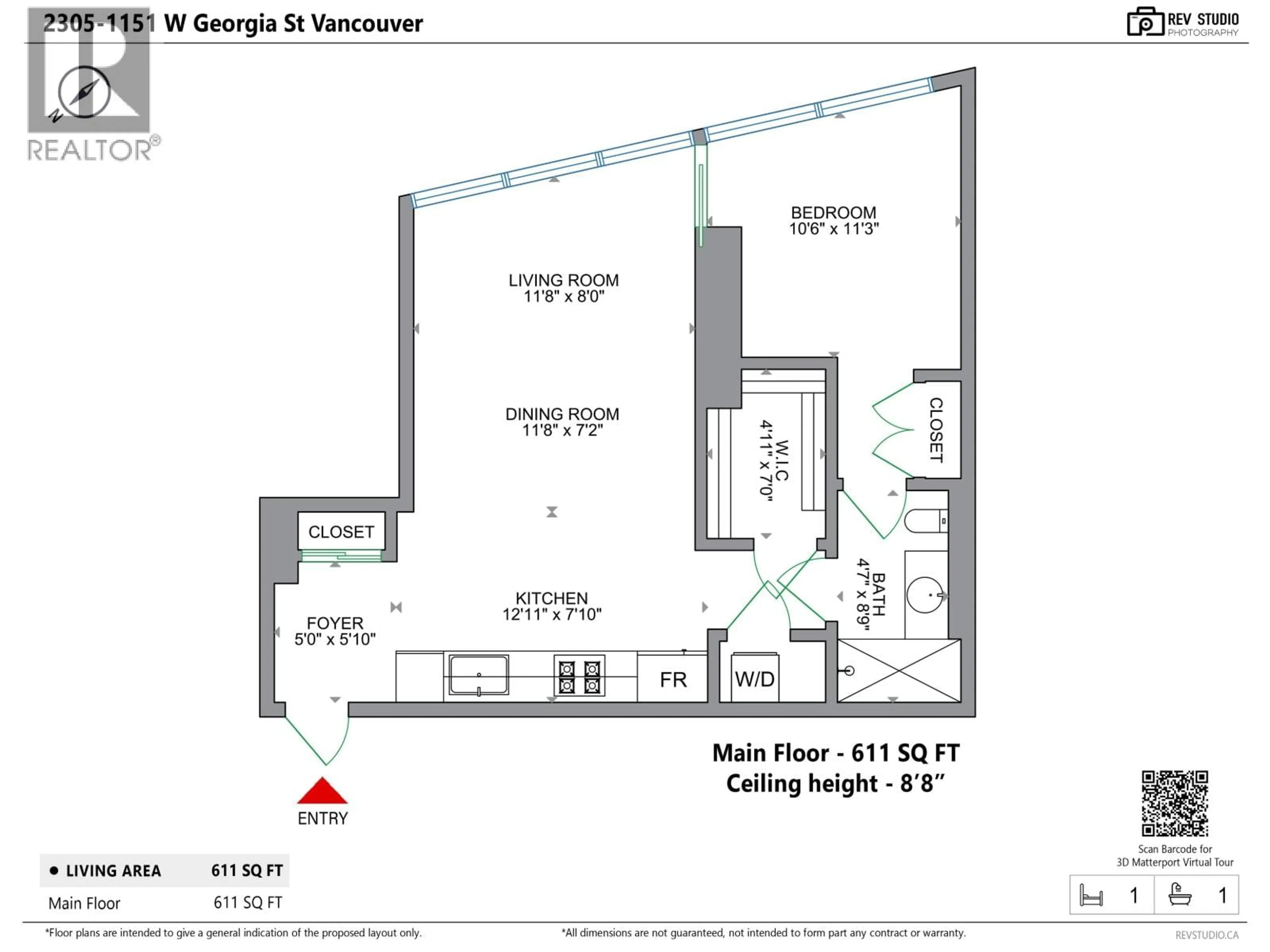 Floor plan for 2305 - 1151 GEORGIA STREET, Vancouver British Columbia V6E0B3
