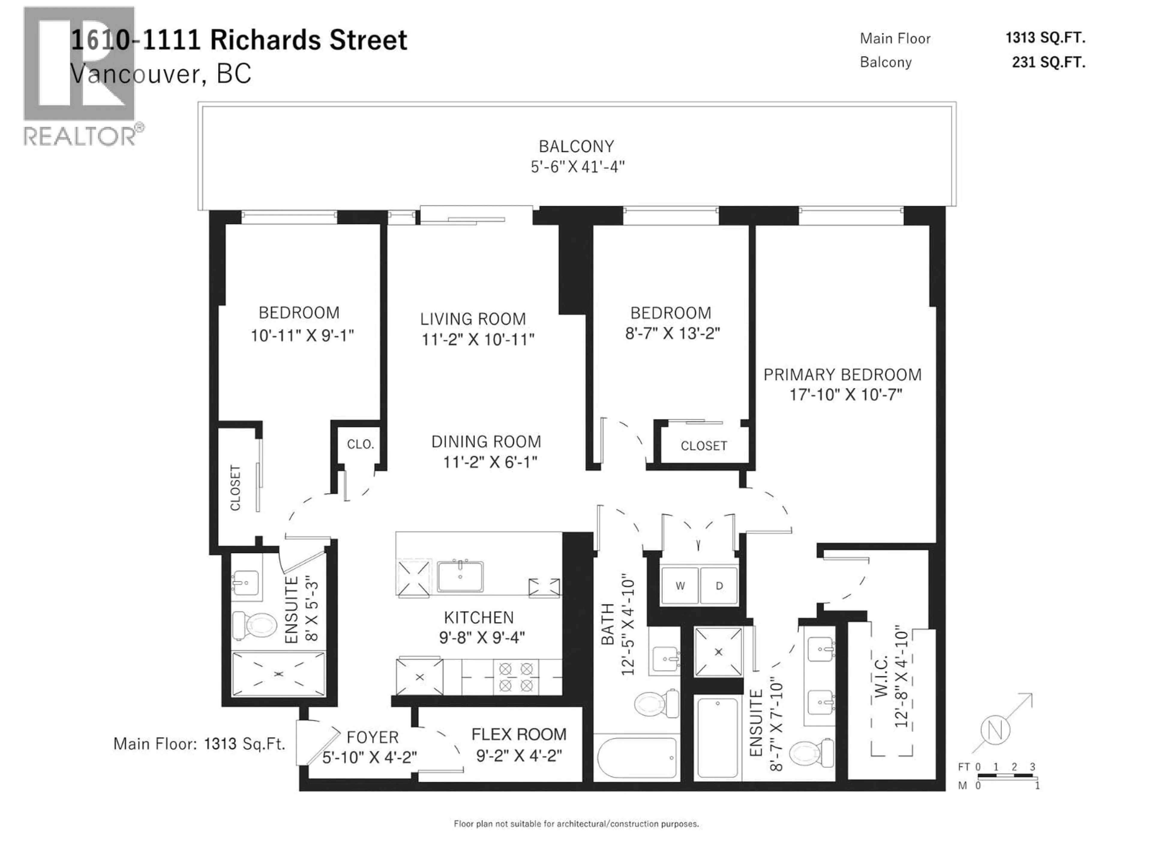 Floor plan for 1610 - 1111 RICHARDS STREET, Vancouver British Columbia V6B0S3