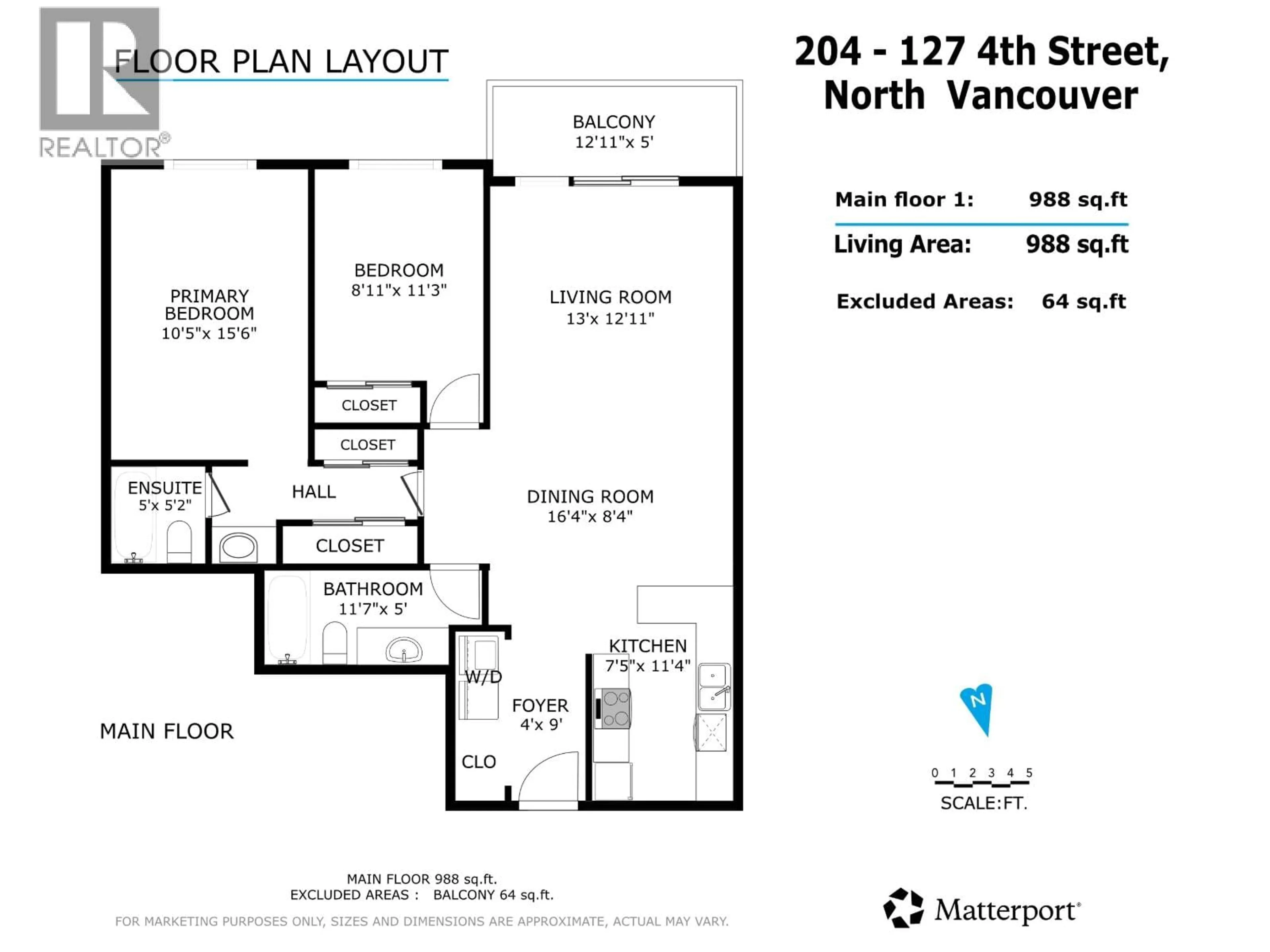 Floor plan for 204 - 127 4TH STREET, North Vancouver British Columbia V7L1H7