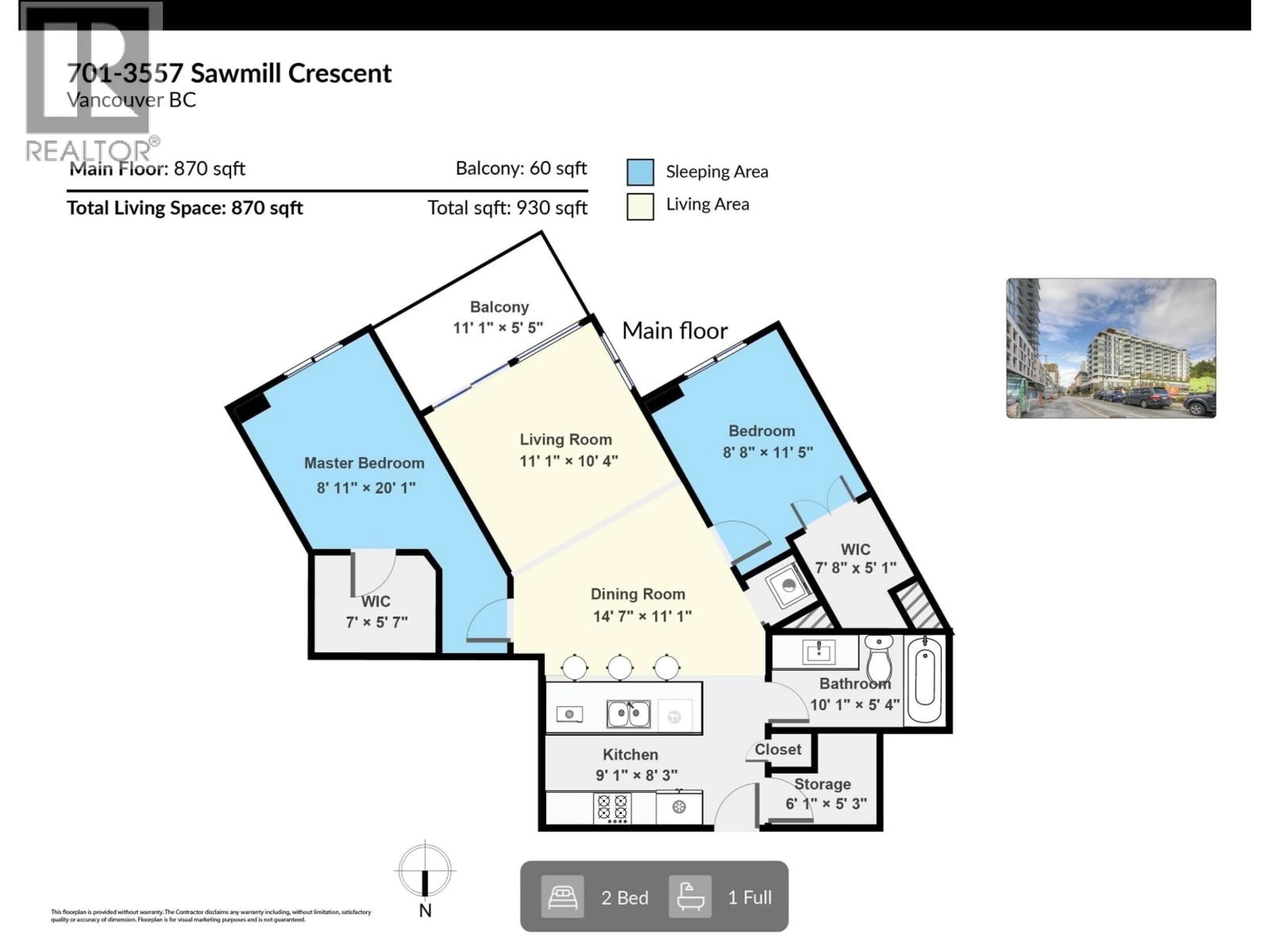 Floor plan for 701 - 3557 SAWMILL CRESCENT, Vancouver British Columbia V5S0E2