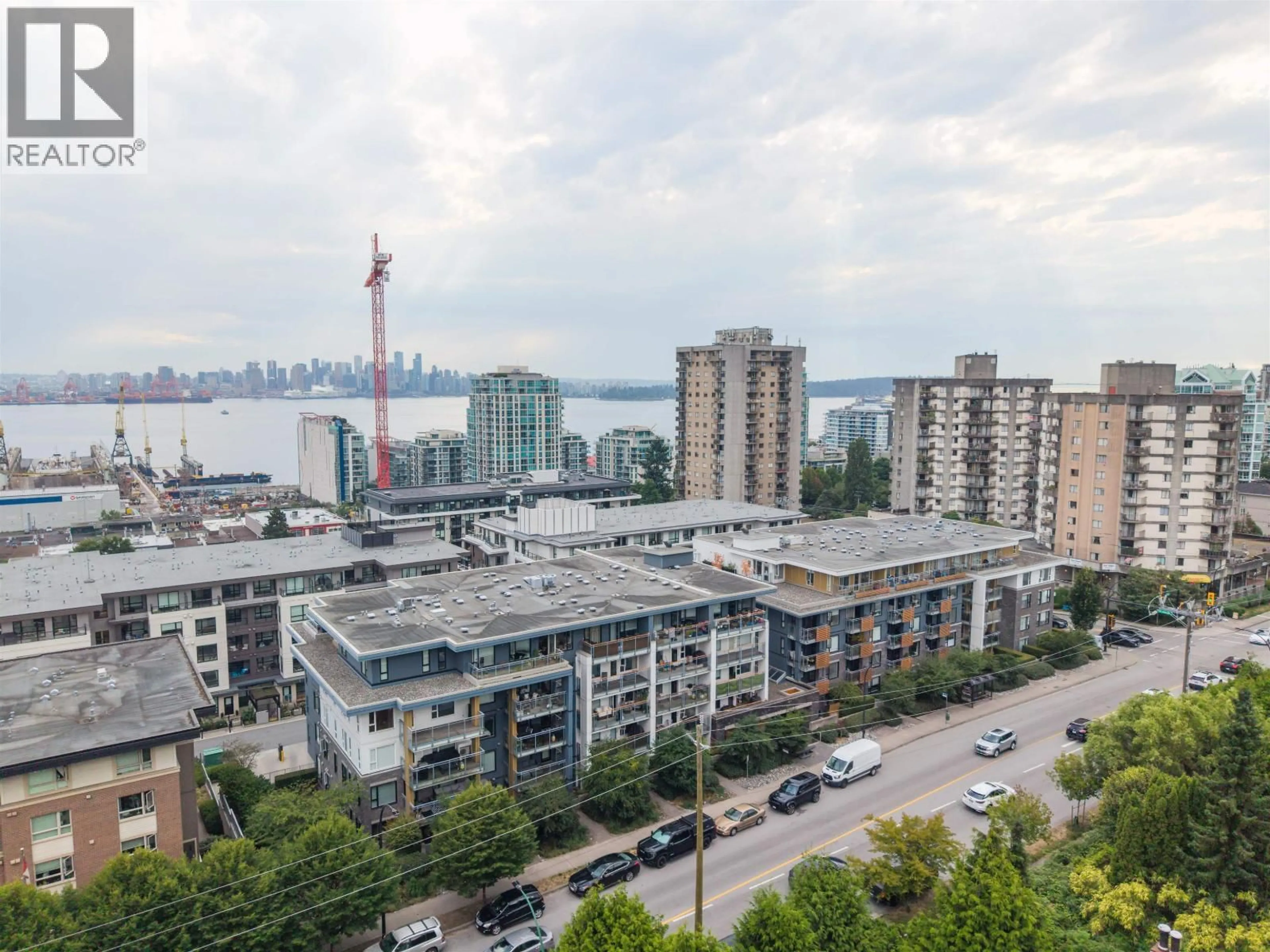 A pic from outside/outdoor area/front of a property/back of a property/a pic from drone, city buildings view from balcony for 414 - 221 3RD STREET, North Vancouver British Columbia V7L0C1