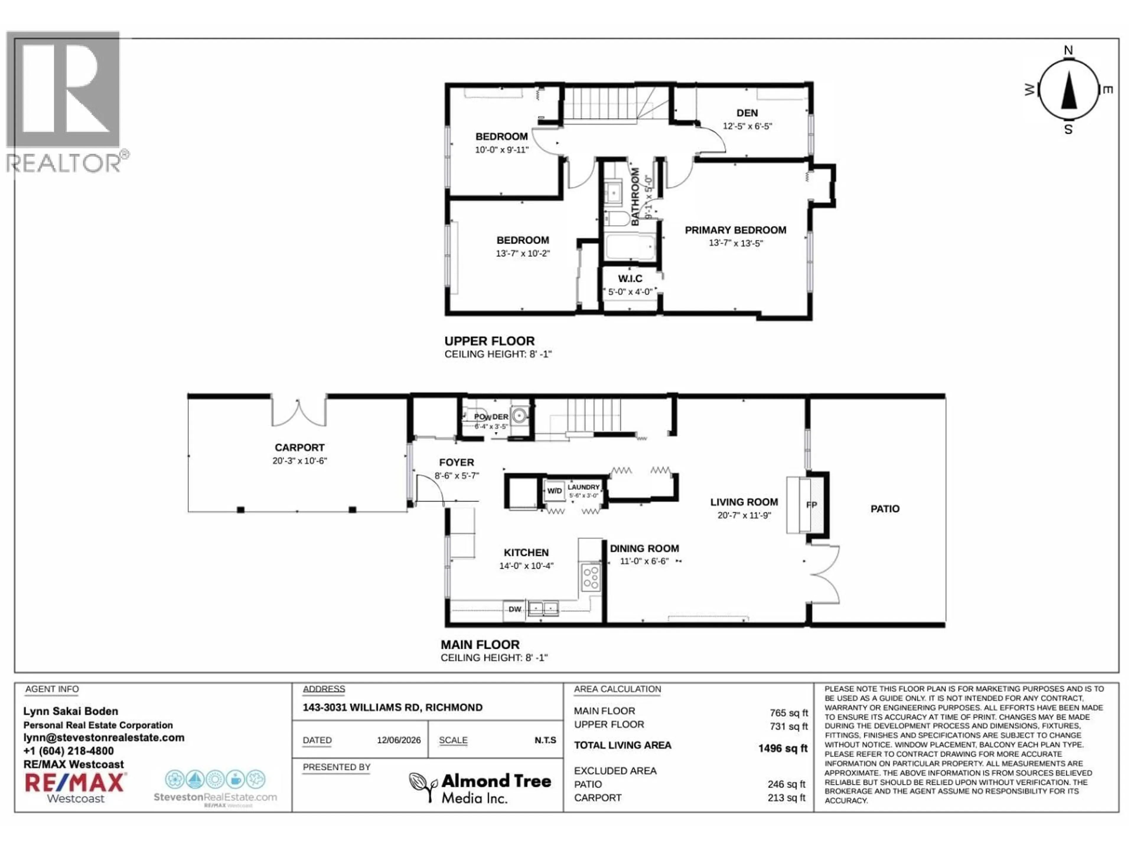 Floor plan for 143 - 3031 WILLIAMS ROAD, Richmond British Columbia V7E4G1