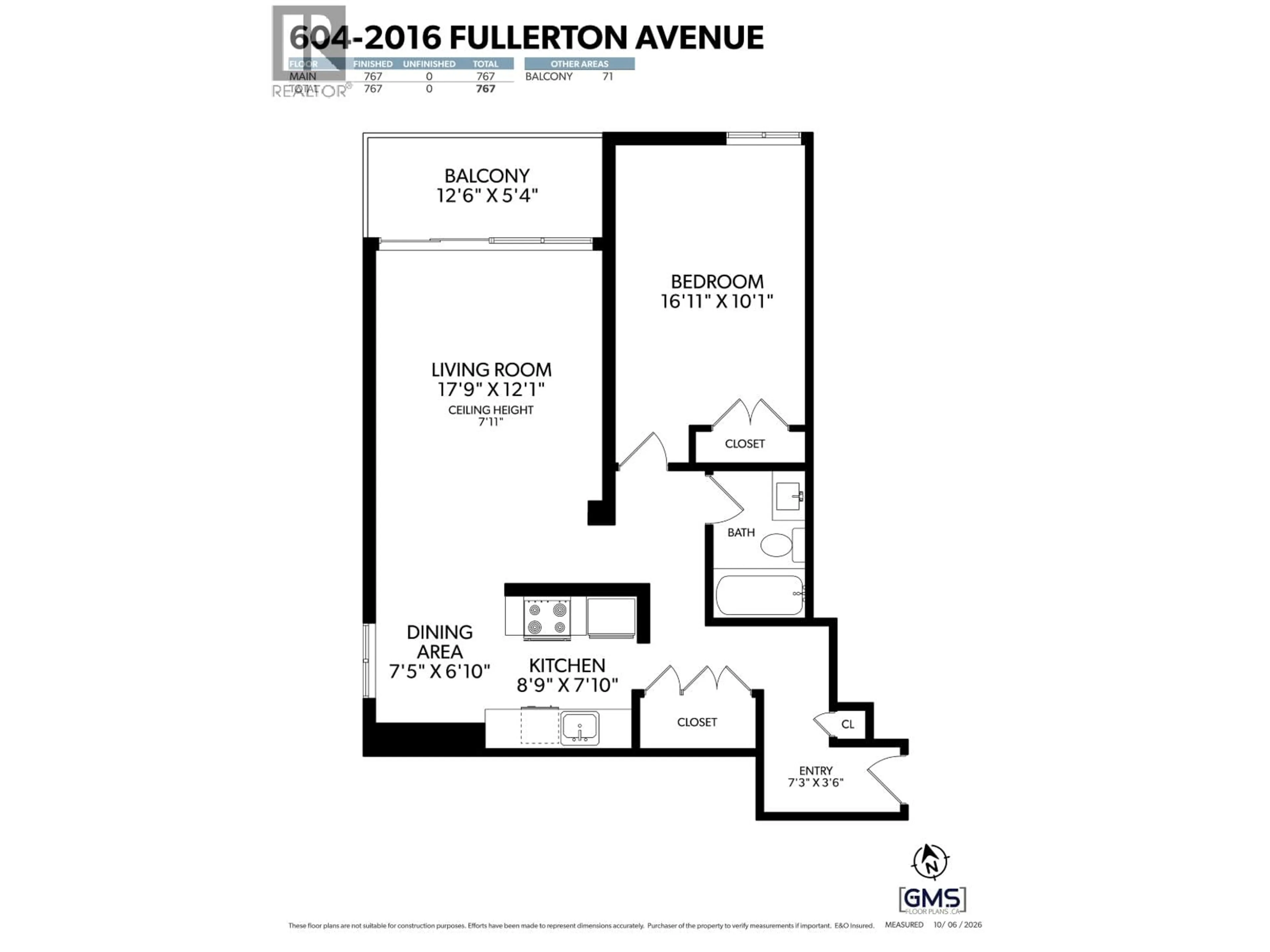 Floor plan for 604 - 2016 FULLERTON AVENUE, North Vancouver British Columbia V7P3E6