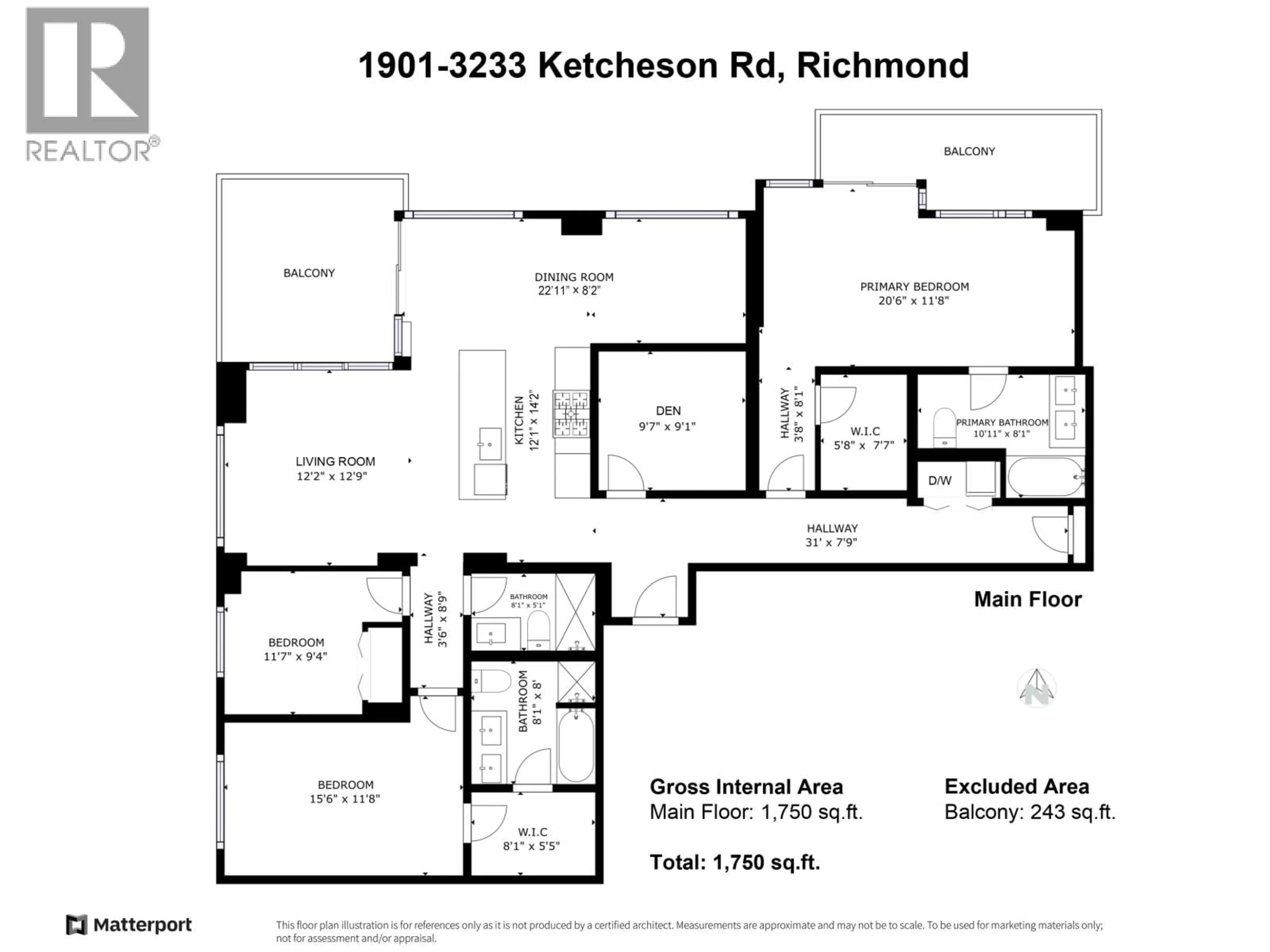 Floor plan for 1901 - 3233 KETCHESON ROAD, Richmond British Columbia V6X0R3