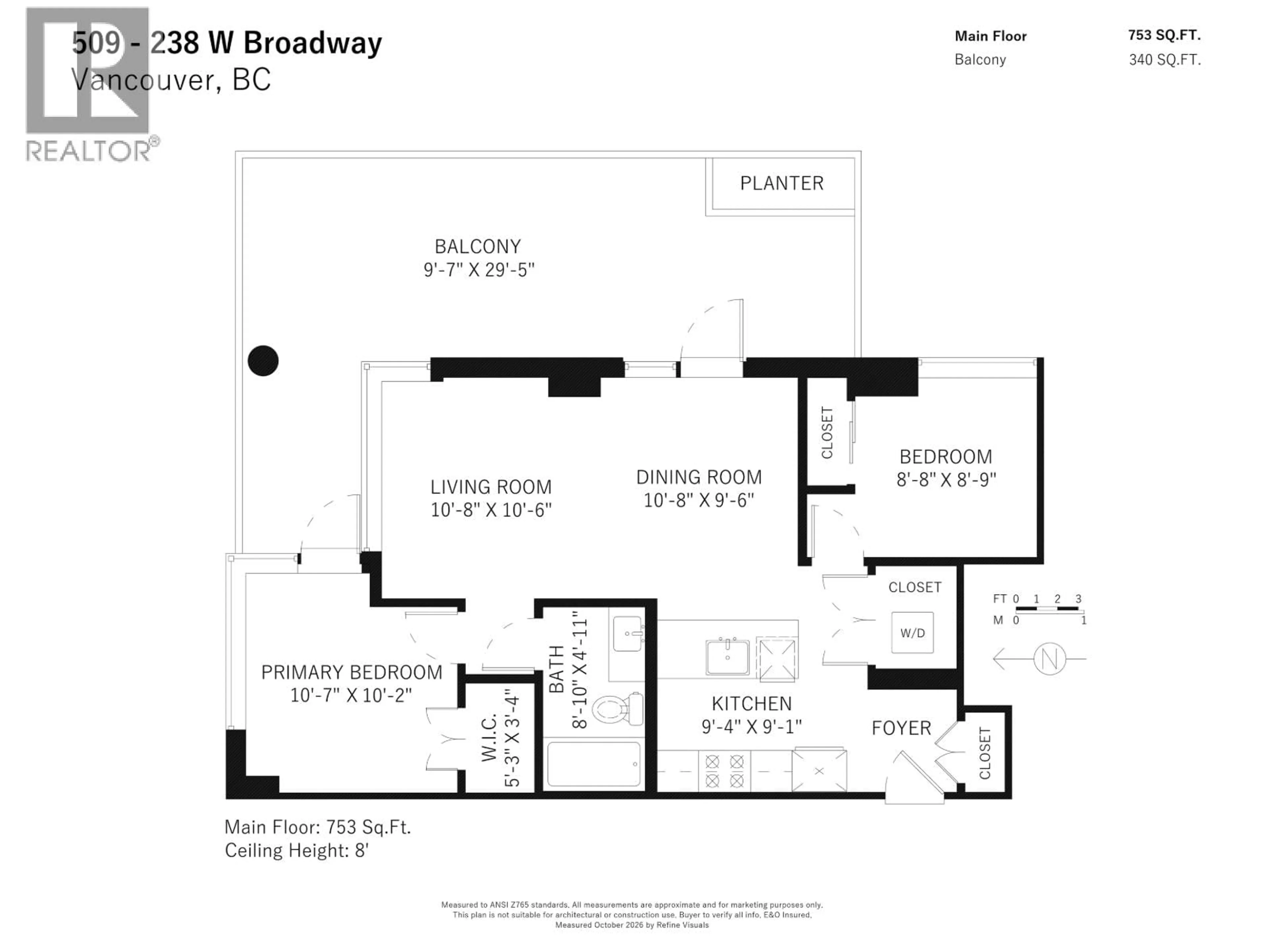 Floor plan for 509 - 238 BROADWAY, Vancouver British Columbia V5Y0L2