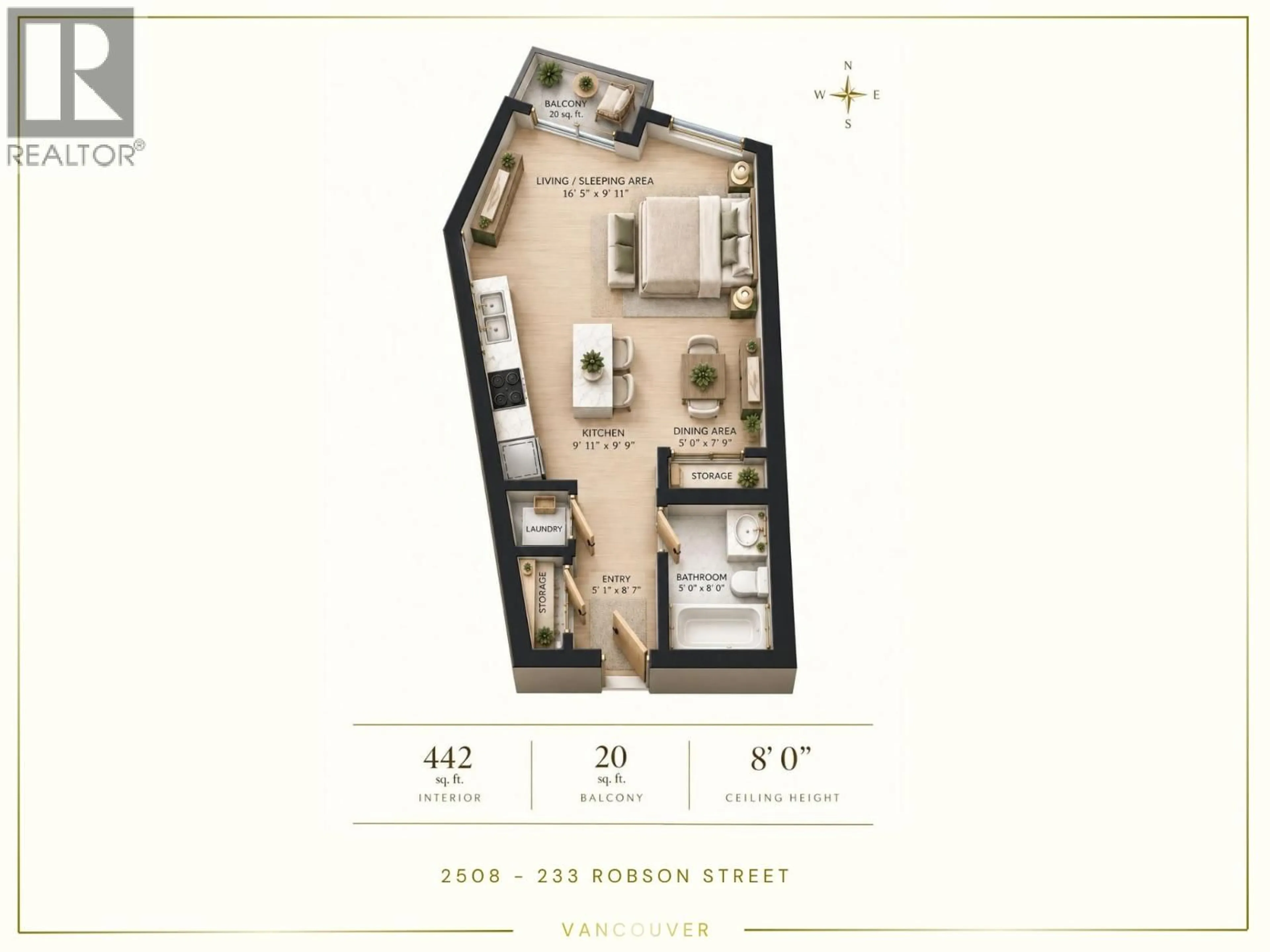 Floor plan for 2508 - 233 ROBSON STREET, Vancouver British Columbia V6B0E8