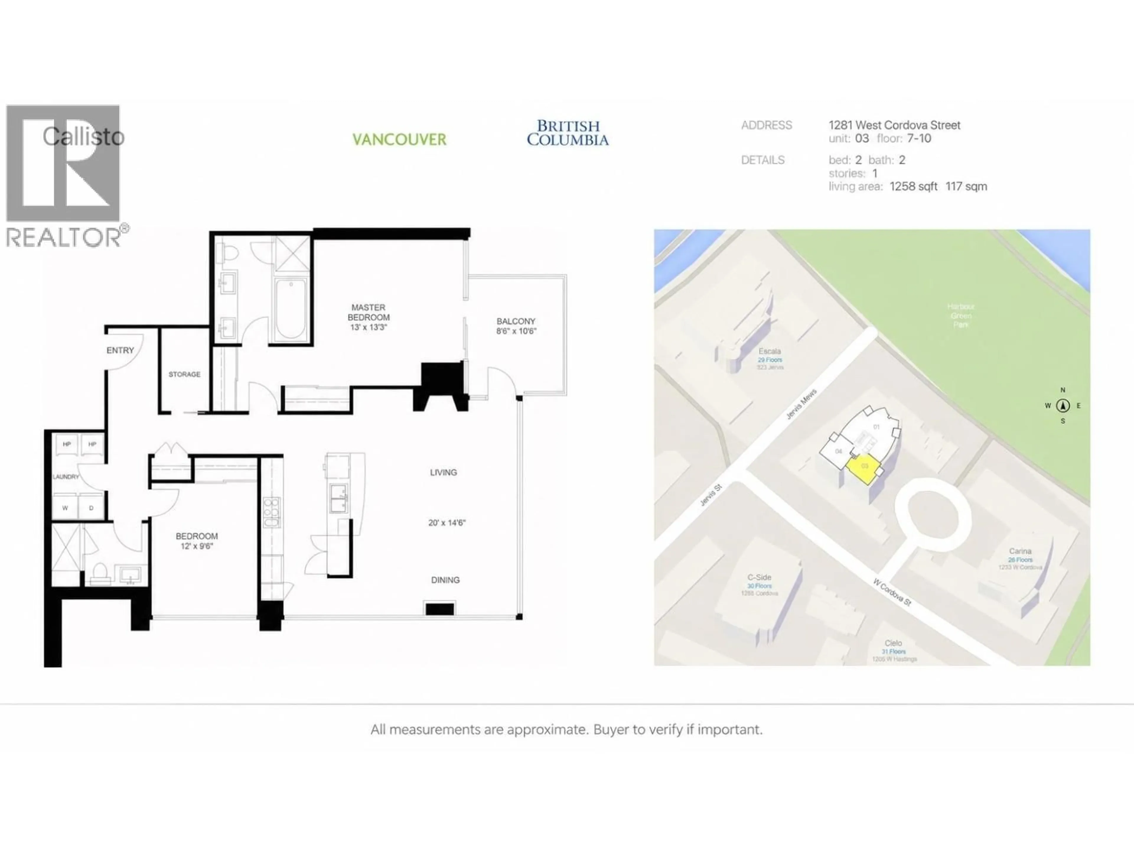 Floor plan for 803 - 1281 CORDOVA STREET, Vancouver British Columbia V6C3R5