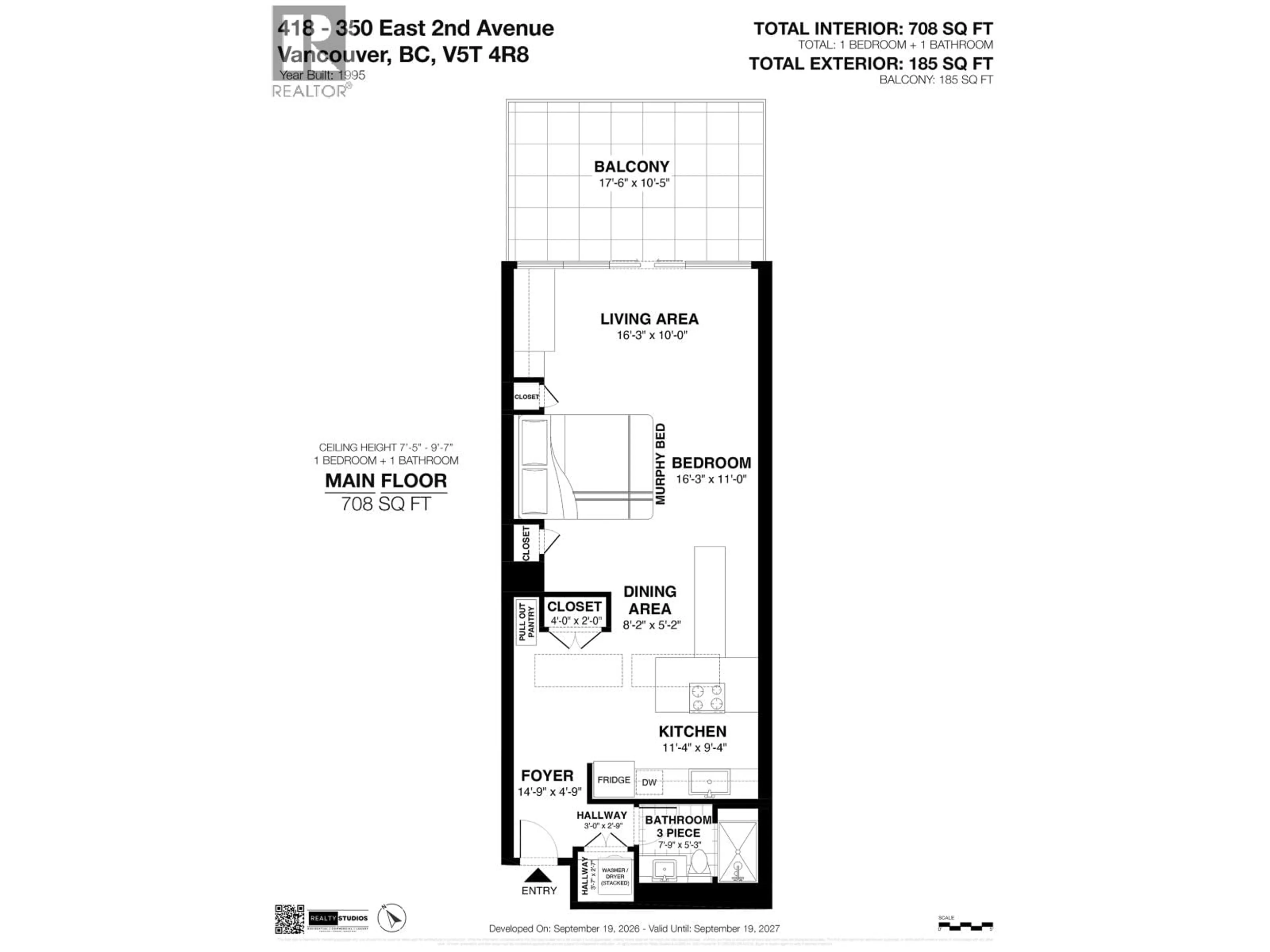 Floor plan for 418 - 350 2ND AVENUE, Vancouver British Columbia V5T4R8