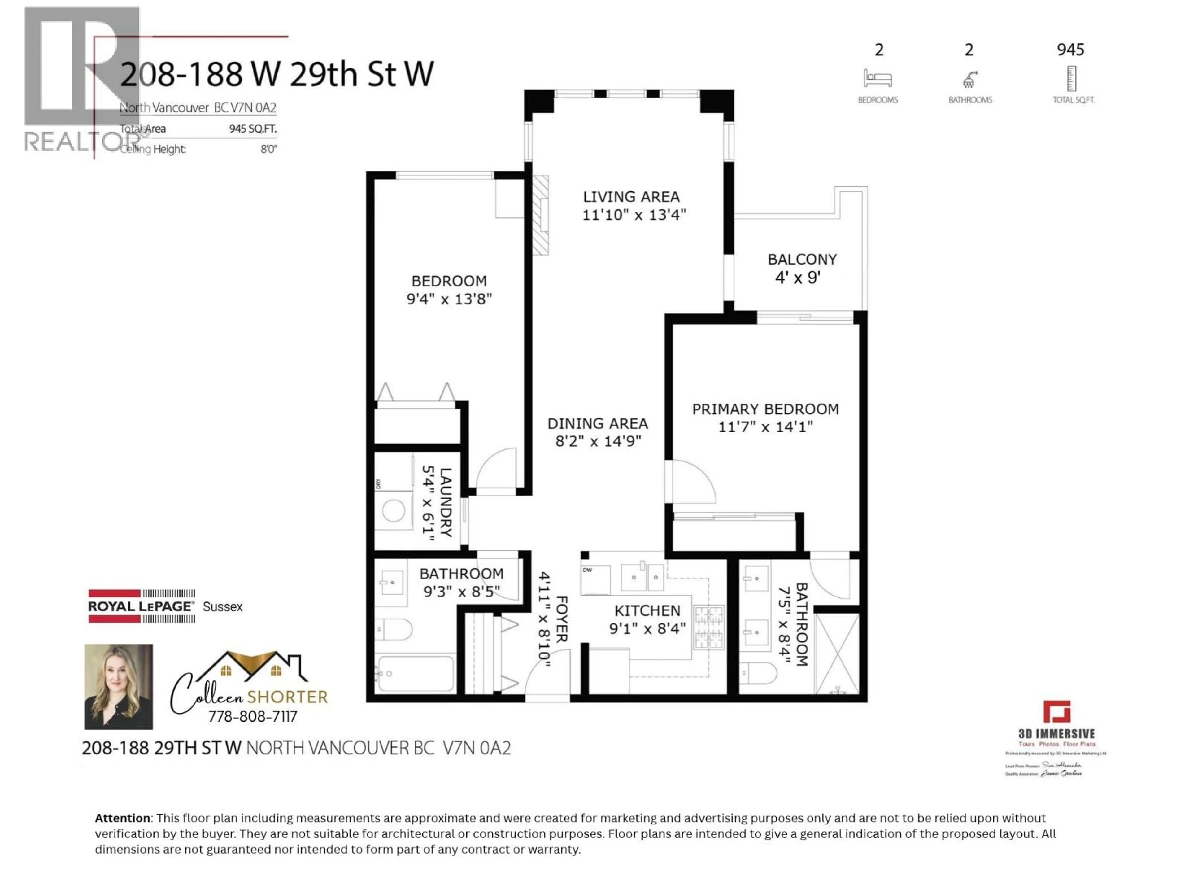 Floor plan for 208 - 188 29 STREET, North Vancouver British Columbia V7N0A2