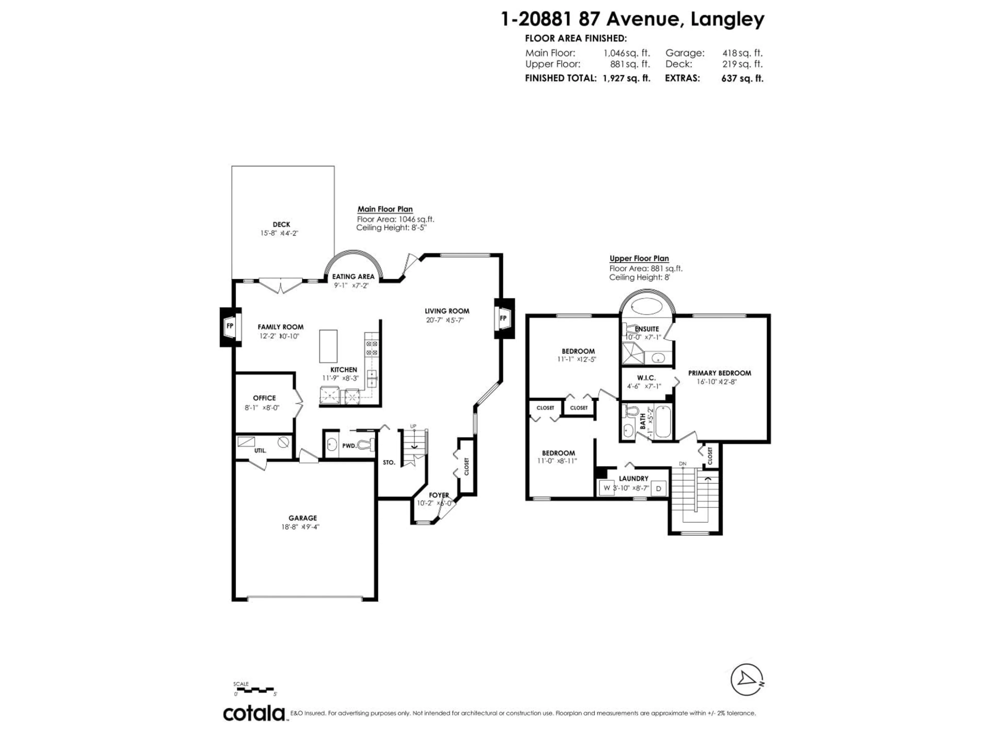 Floor plan for 1 - 20881 87 AVENUE, Langley British Columbia V1M3X1