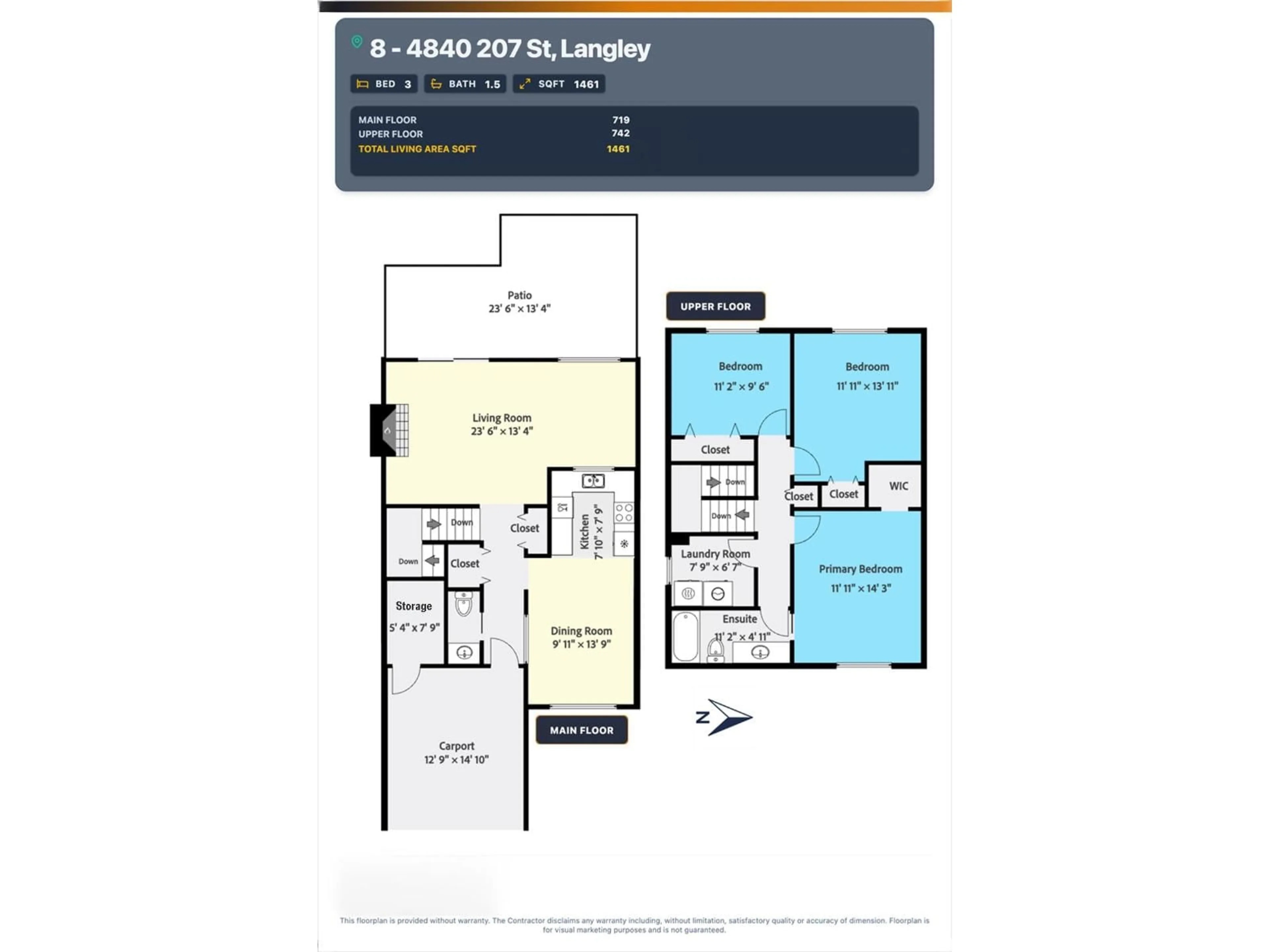 Floor plan for 8 - 4840 207 STREET, Langley British Columbia V3A2E3