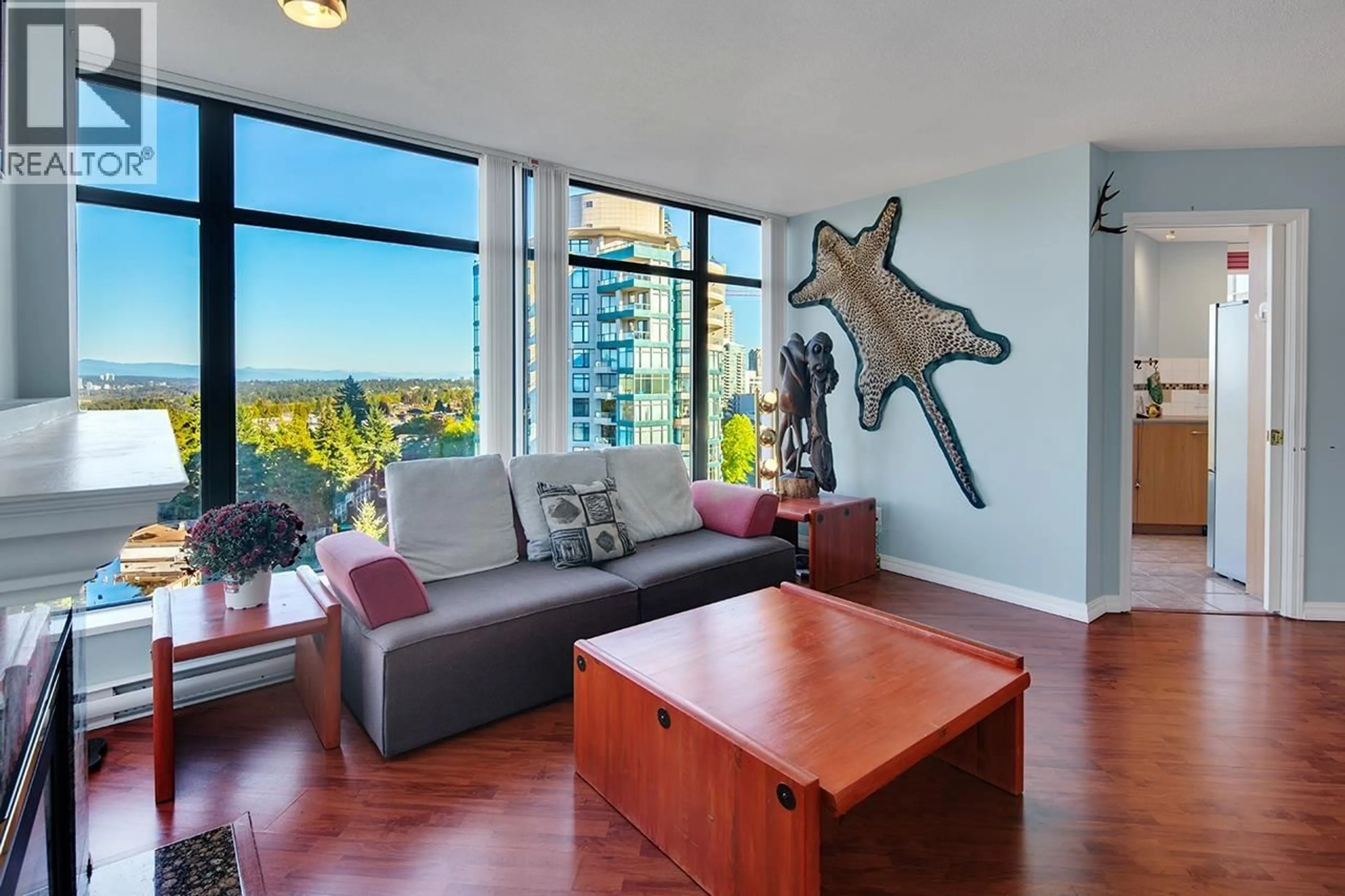 Living room with furniture, wood/laminate floor for 1302 - 4505 HAZEL STREET, Burnaby British Columbia V5H4T1