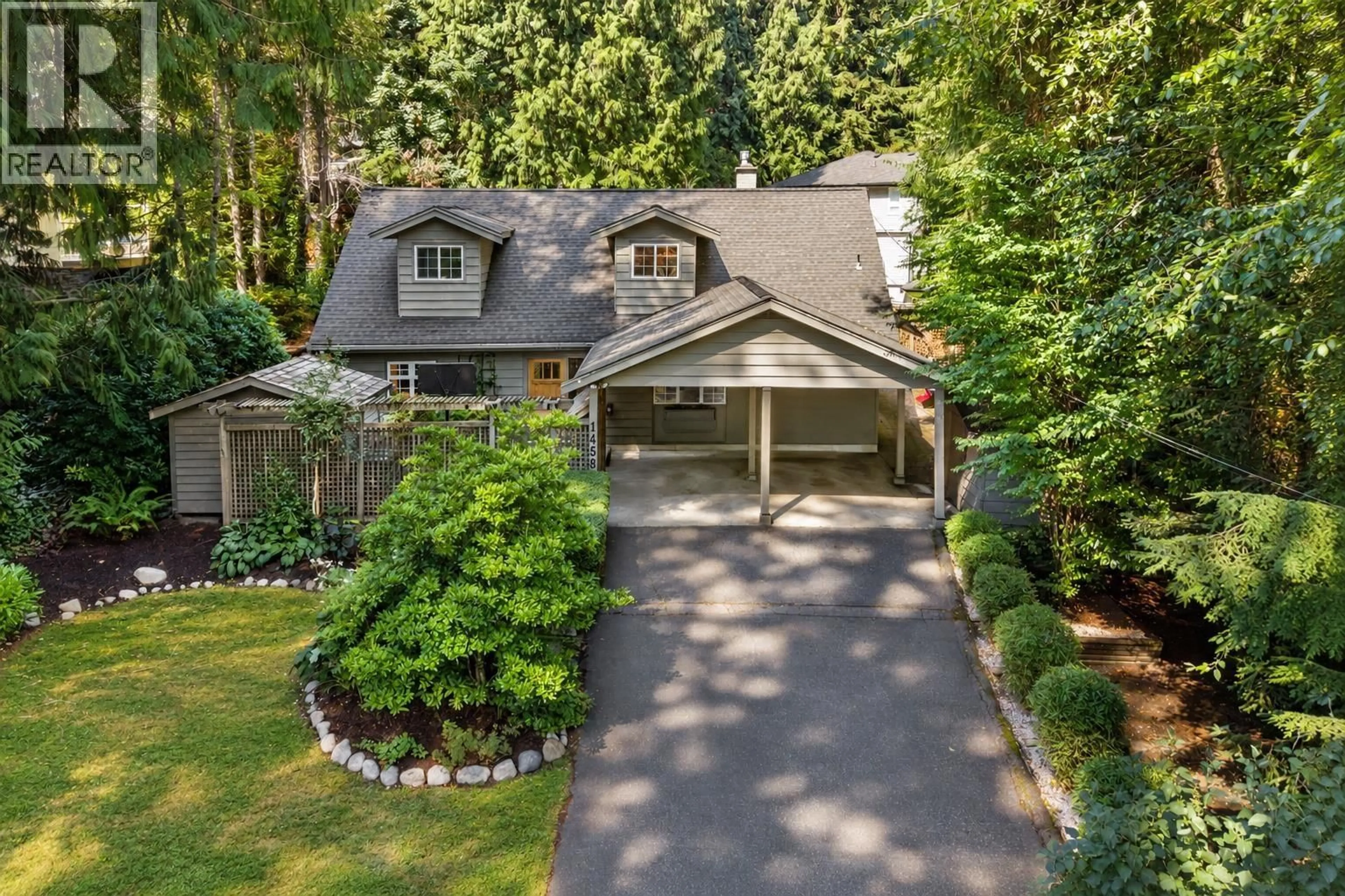 A pic from outside/outdoor area/front of a property/back of a property/a pic from drone, street for 1458 KILMER ROAD, North Vancouver British Columbia V7K1R2