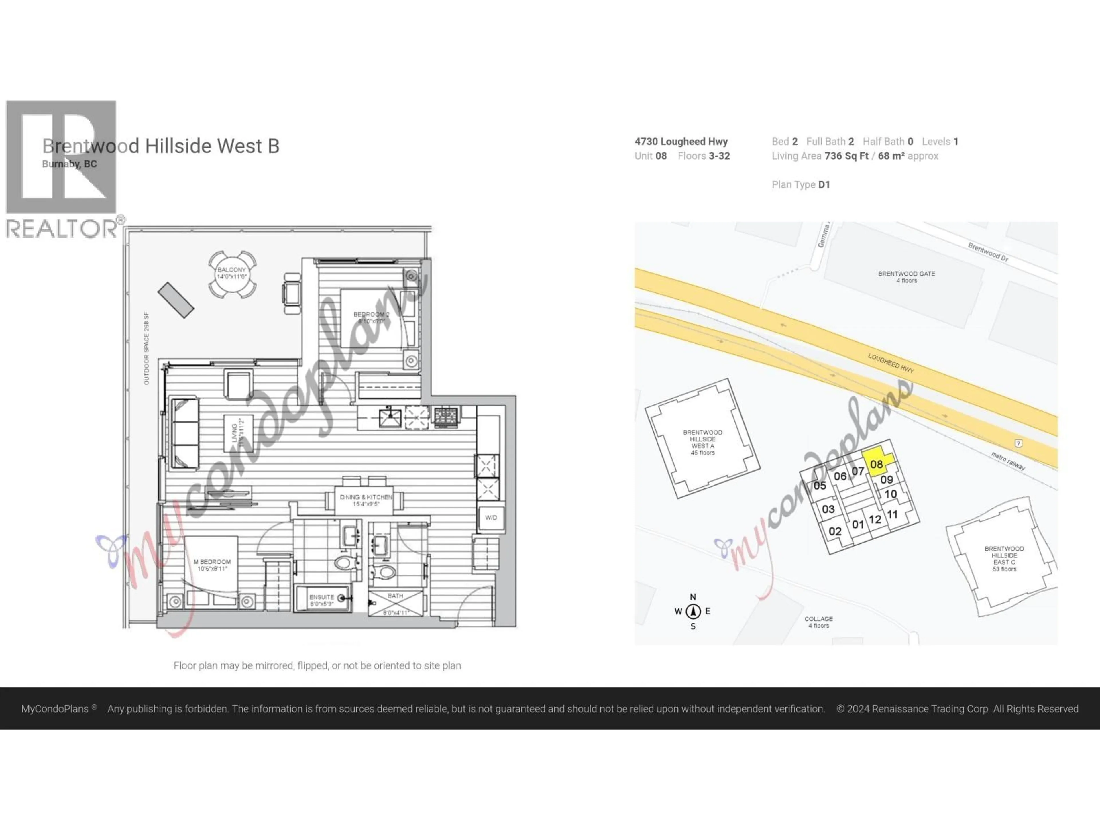 Floor plan for 2408 - 4730 LOUGHEED HIGHWAY, Burnaby British Columbia V5C0M9