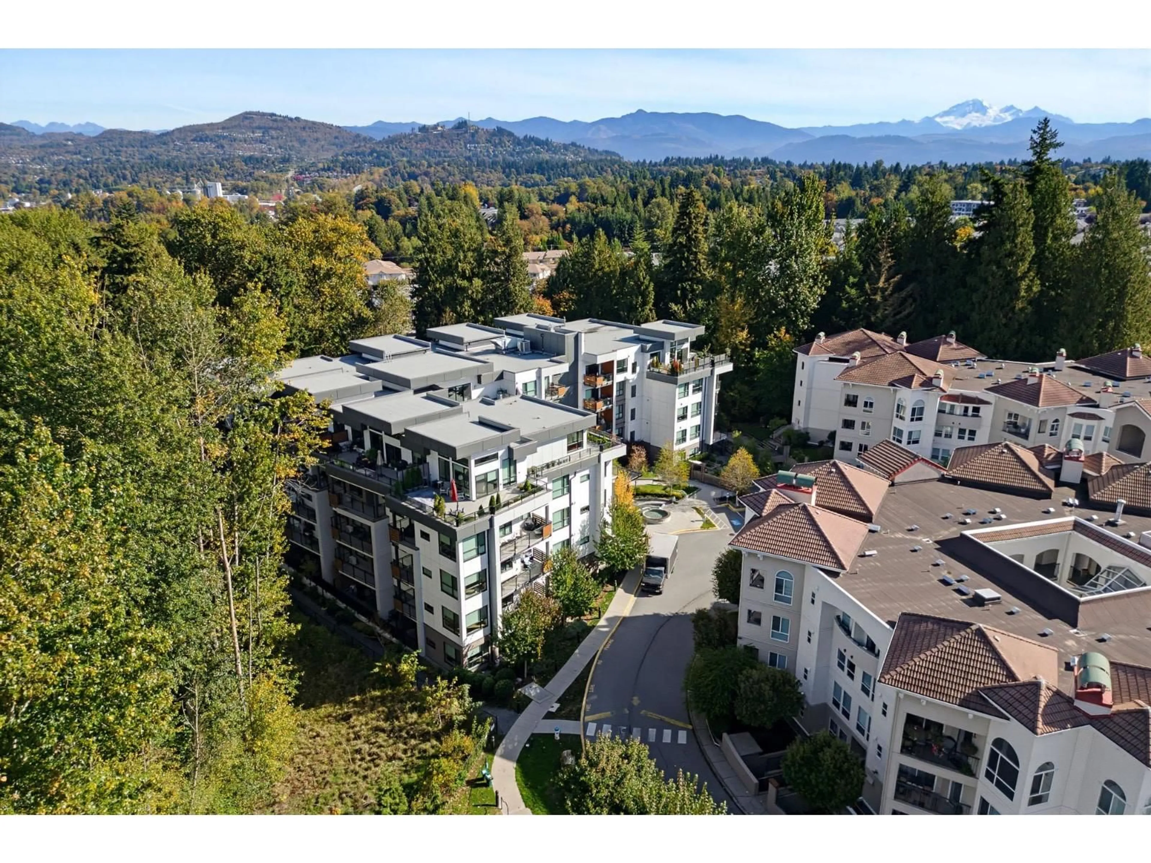 A pic from outside/outdoor area/front of a property/back of a property/a pic from drone, mountain view for 205 - 3182 GLADWIN ROAD, Abbotsford British Columbia V2T0K8