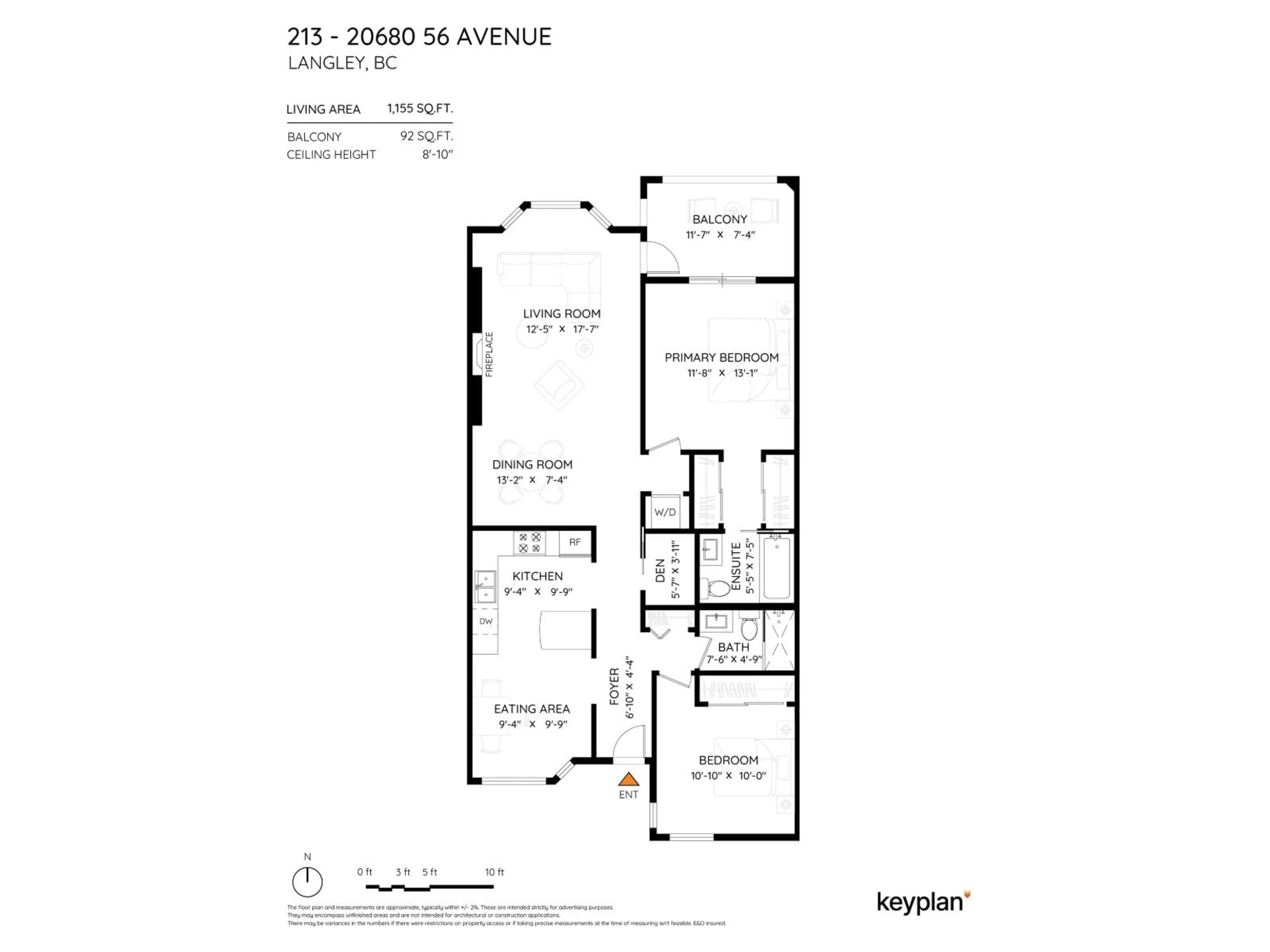 Floor plan for 213 - 20680 56 AVENUE, Langley British Columbia V3A3Z1