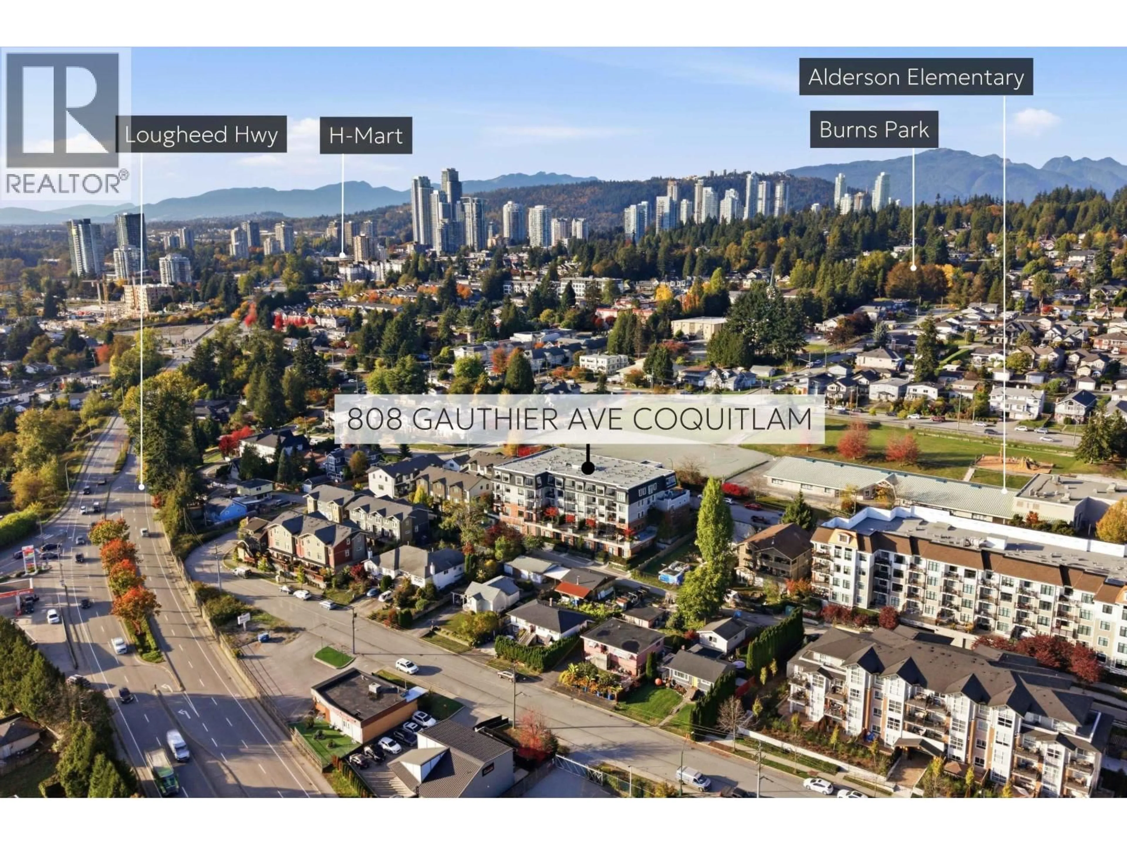 A pic from outside/outdoor area/front of a property/back of a property/a pic from drone, mountain view for 307 - 808 GAUTHIER AVENUE, Coquitlam British Columbia V3K1R9