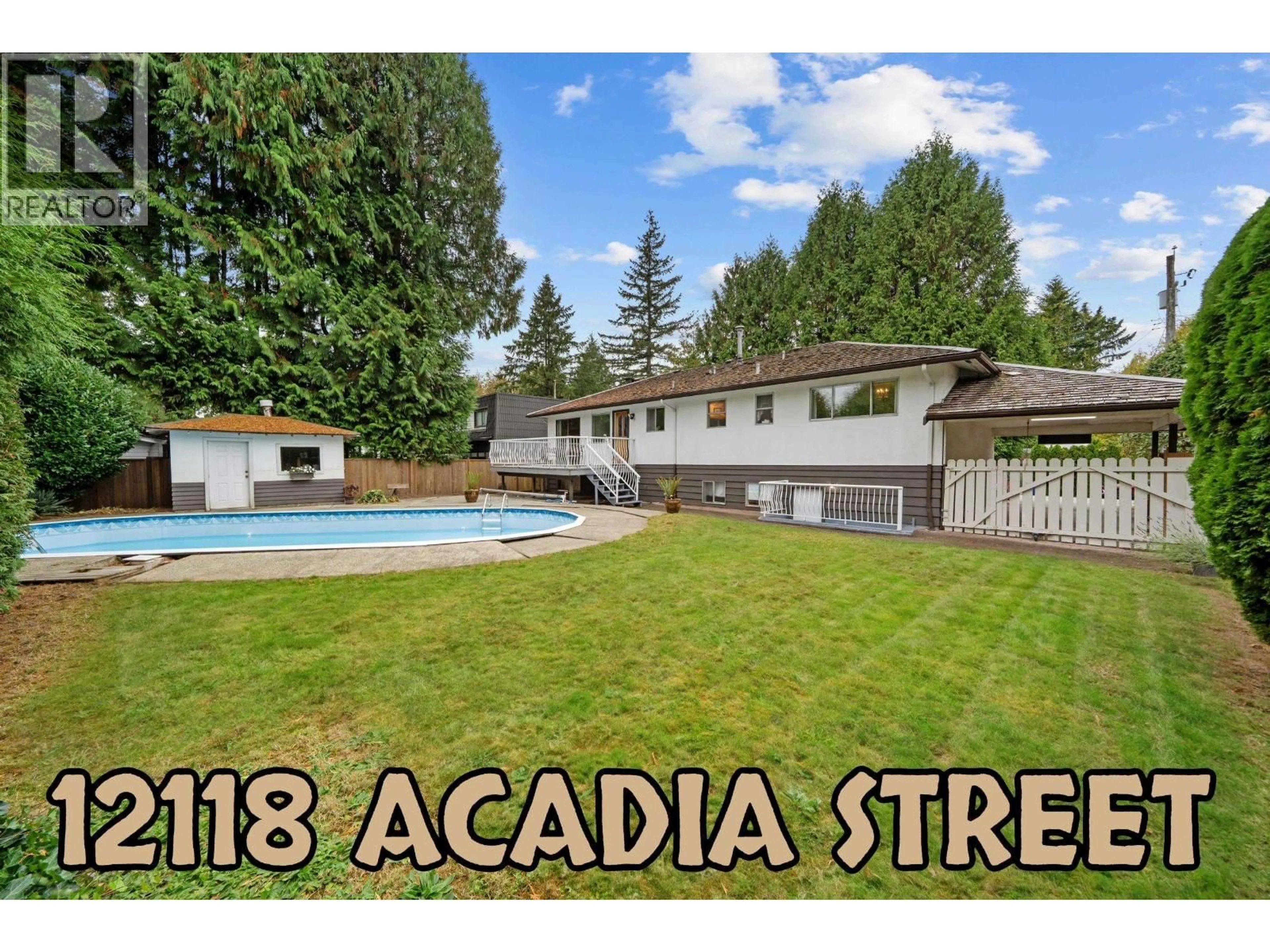 A pic from outside/outdoor area/front of a property/back of a property/a pic from drone, street for 12118 ACADIA STREET, Maple Ridge British Columbia V2X3B3
