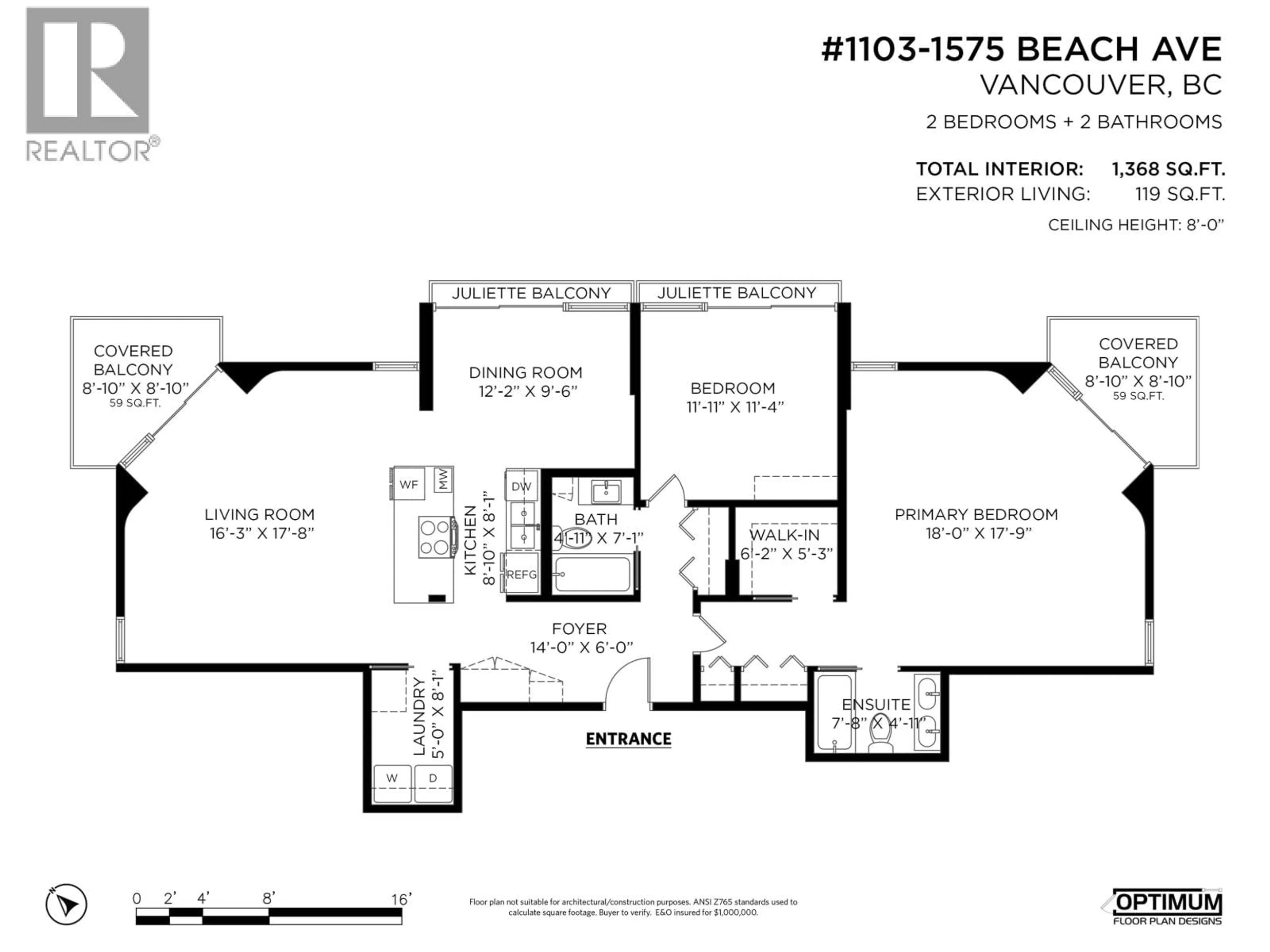 Floor plan for 1103 - 1575 BEACH AVENUE, Vancouver British Columbia V6G1Y5