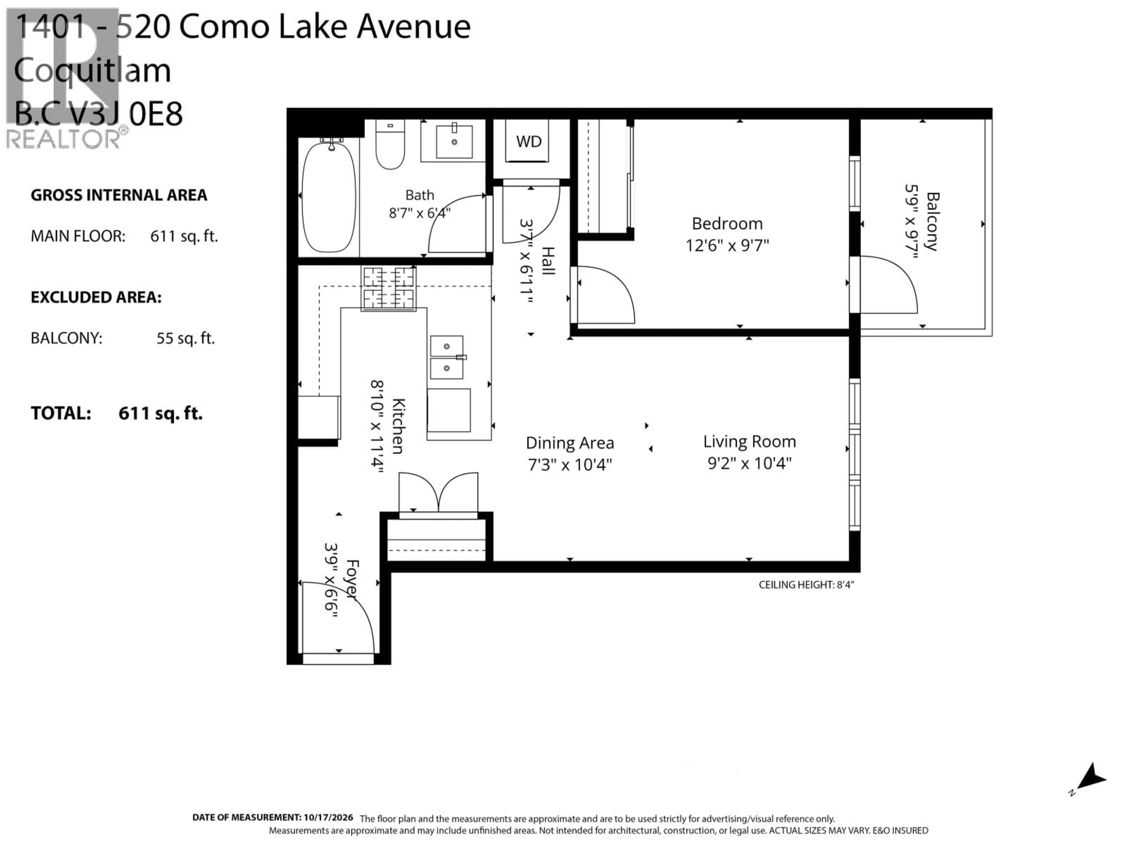 Floor plan for 1401 - 520 COMO LAKE AVENUE, Coquitlam British Columbia V3J0E8