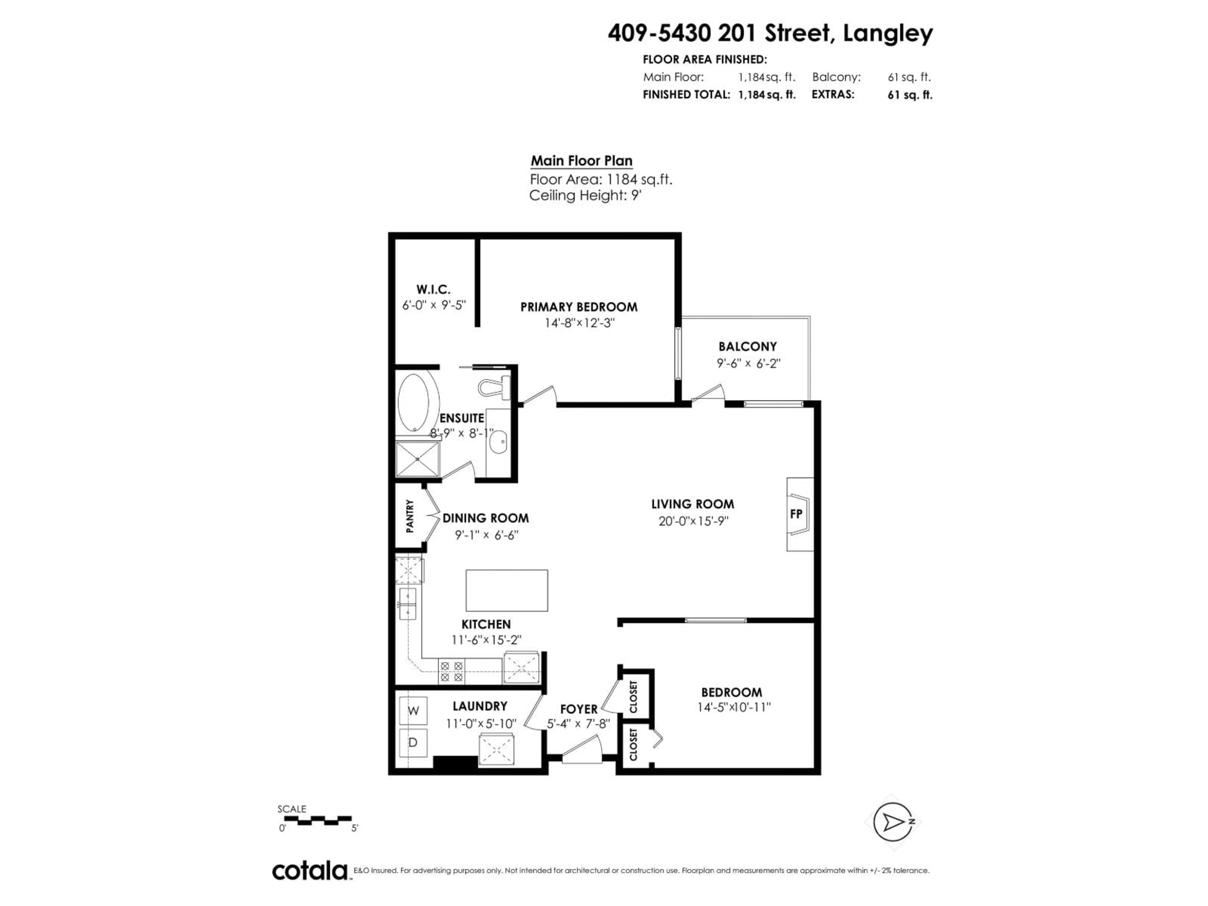 Floor plan for 409 - 5430 201 STREET, Langley British Columbia V3A0A2