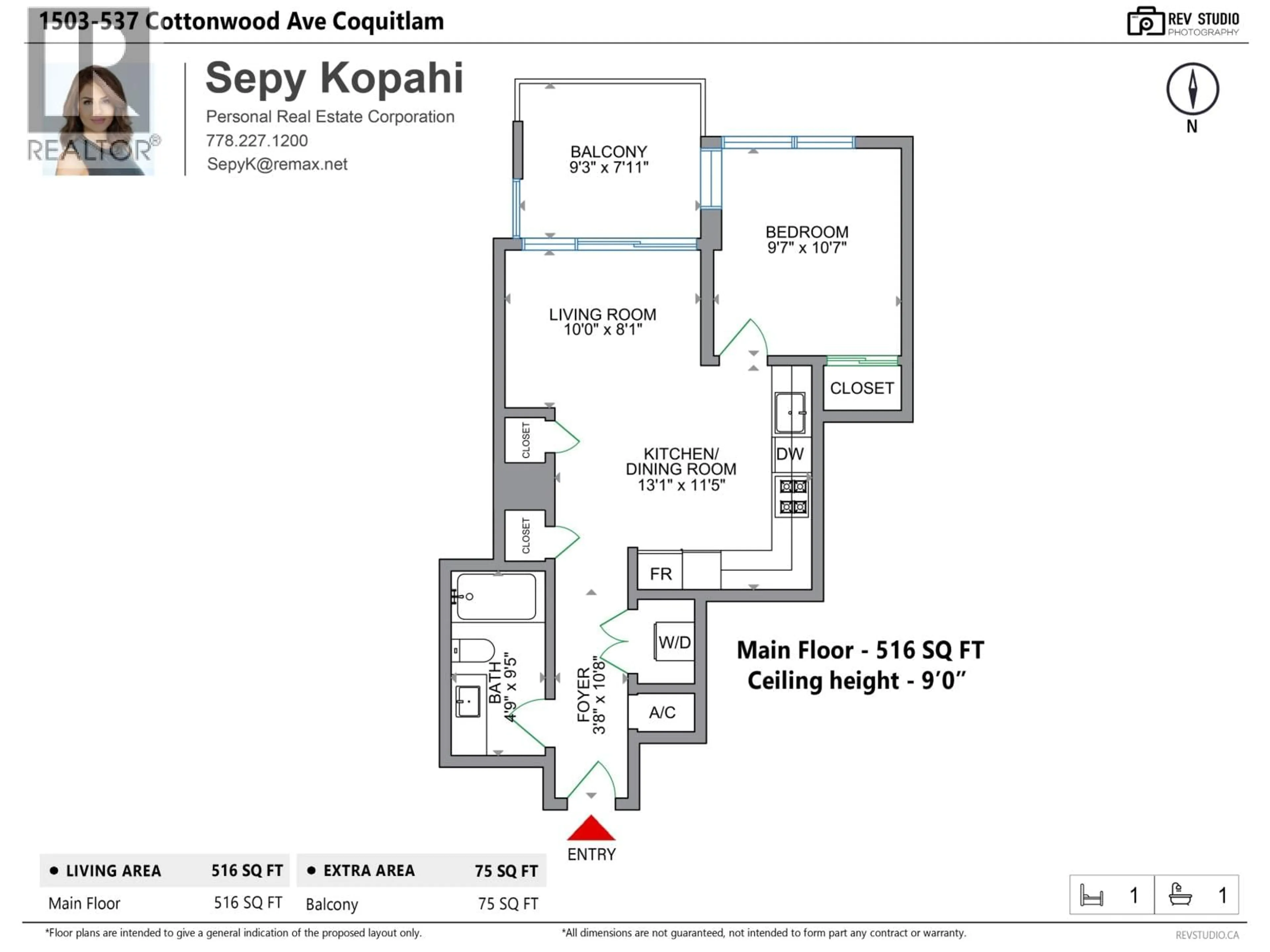 Floor plan for 1503 - 537 COTTONWOOD AVENUE, Coquitlam British Columbia V3J0S4