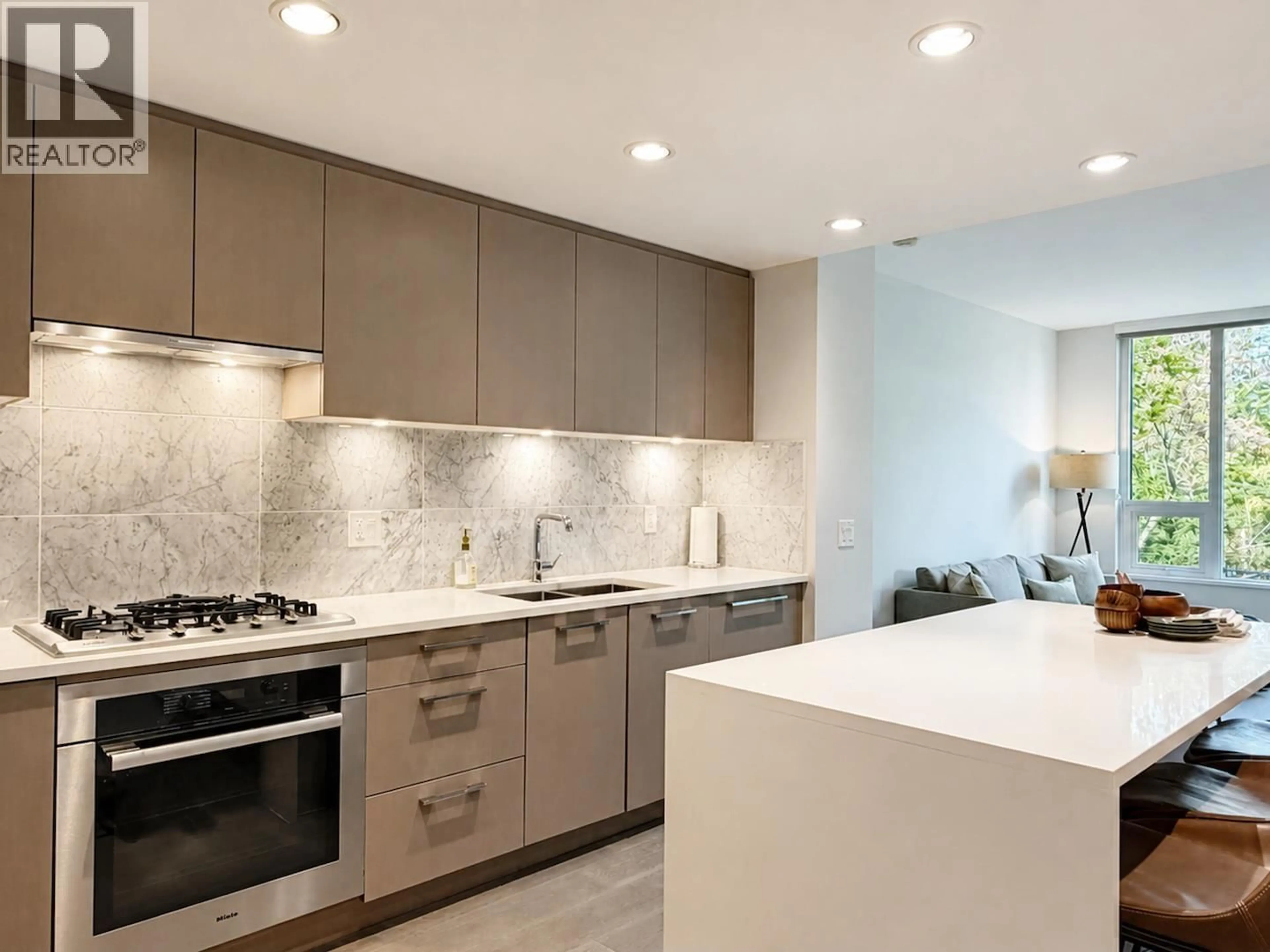 Contemporary kitchen, ceramic/tile floor for 303 - 5410 SHORTCUT ROAD, Vancouver British Columbia V6T0C8
