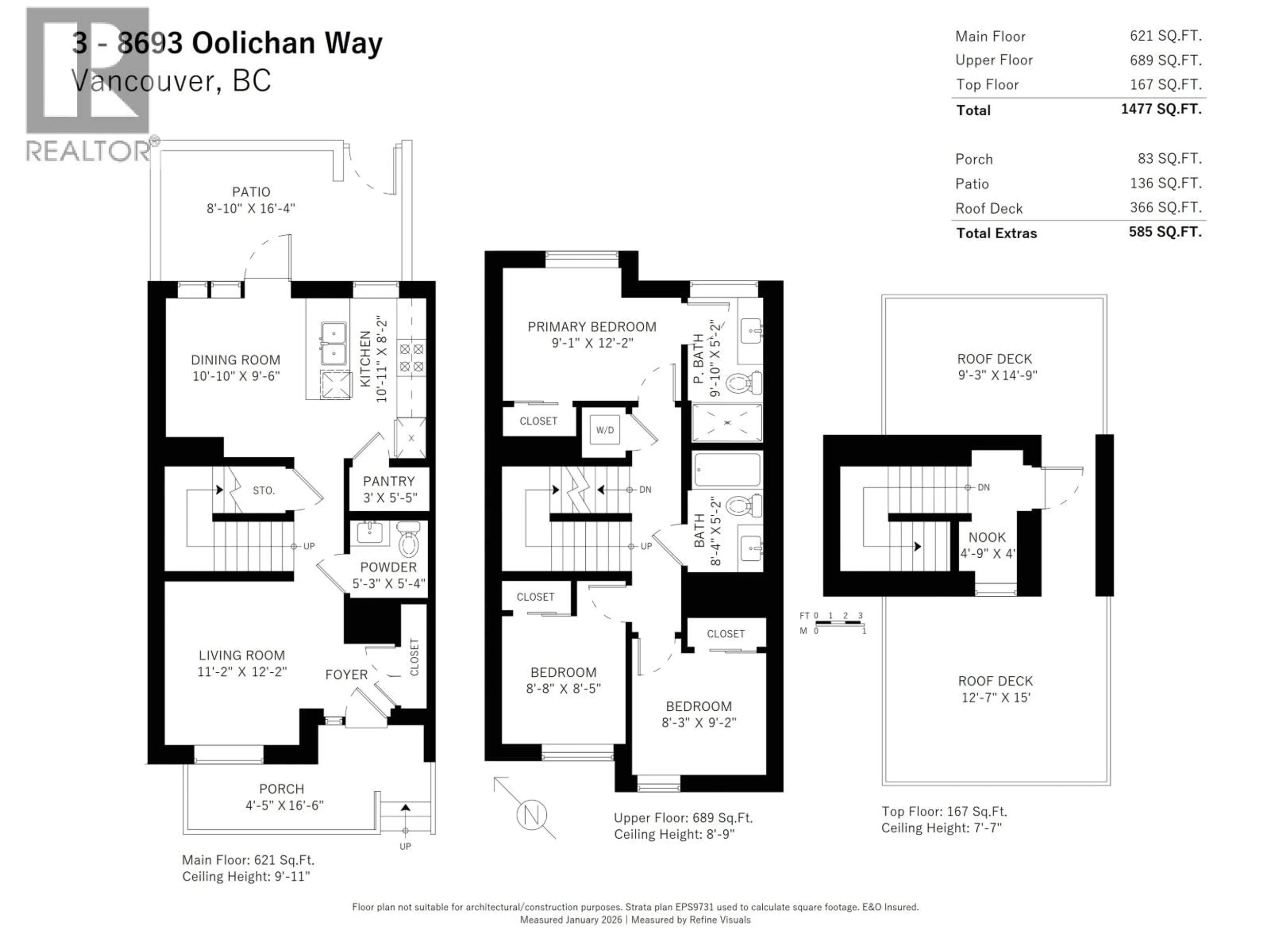 Floor plan for 3 - 8693 OOLICHAN WAY, Vancouver British Columbia V5S0G7