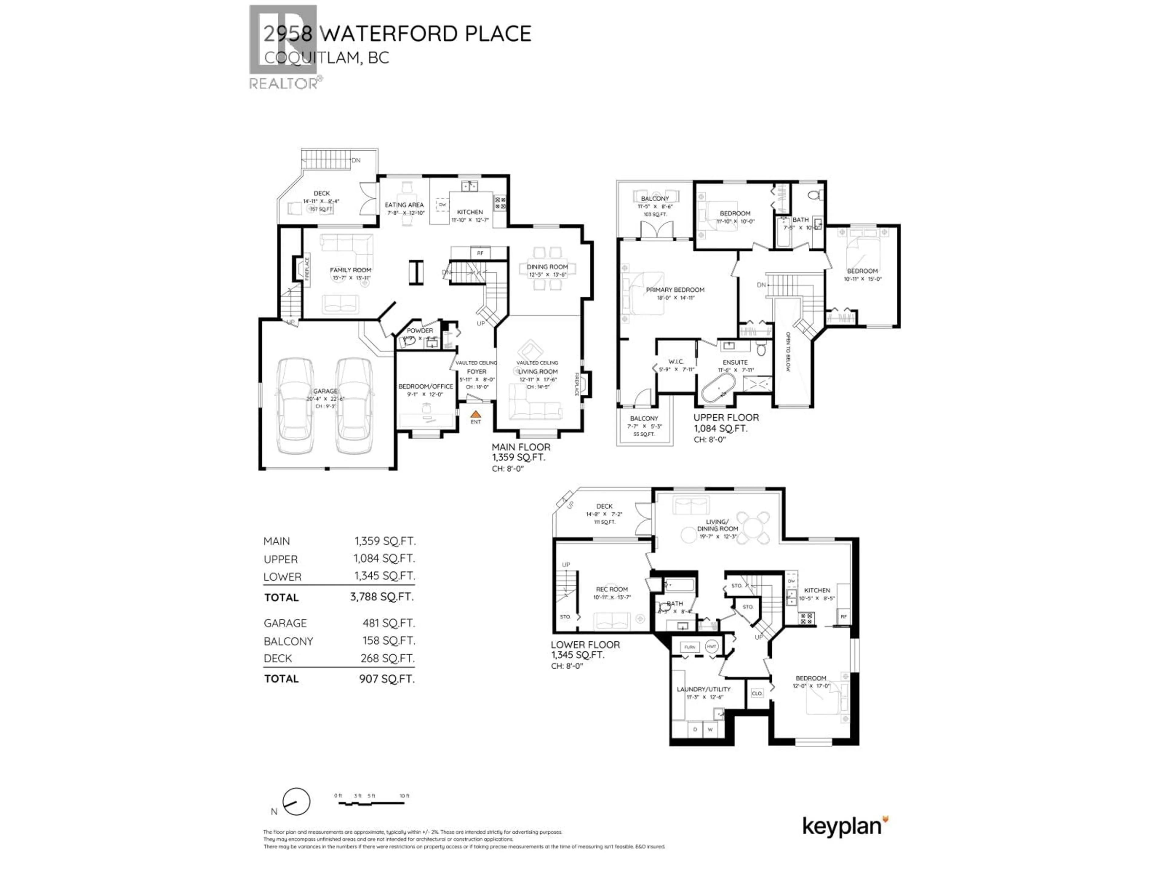 Floor plan for 2958 WATERFORD PLACE, Coquitlam British Columbia V3E2S9