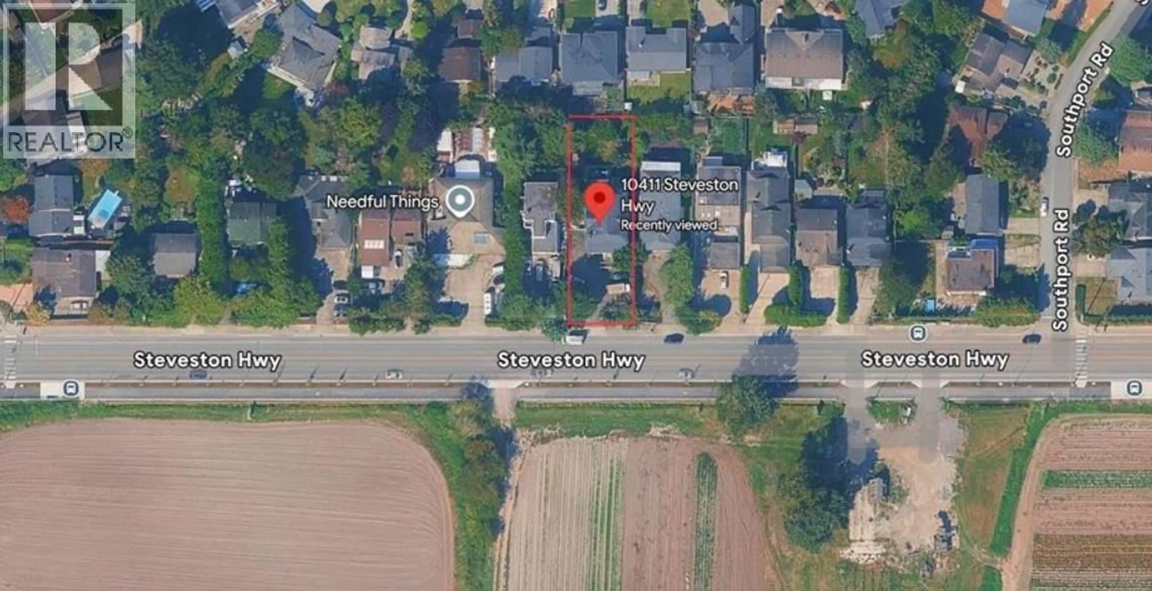A pic from outside/outdoor area/front of a property/back of a property/a pic from drone, street for 10411 STEVESTON HIGHWAY, Richmond British Columbia V7A1N3