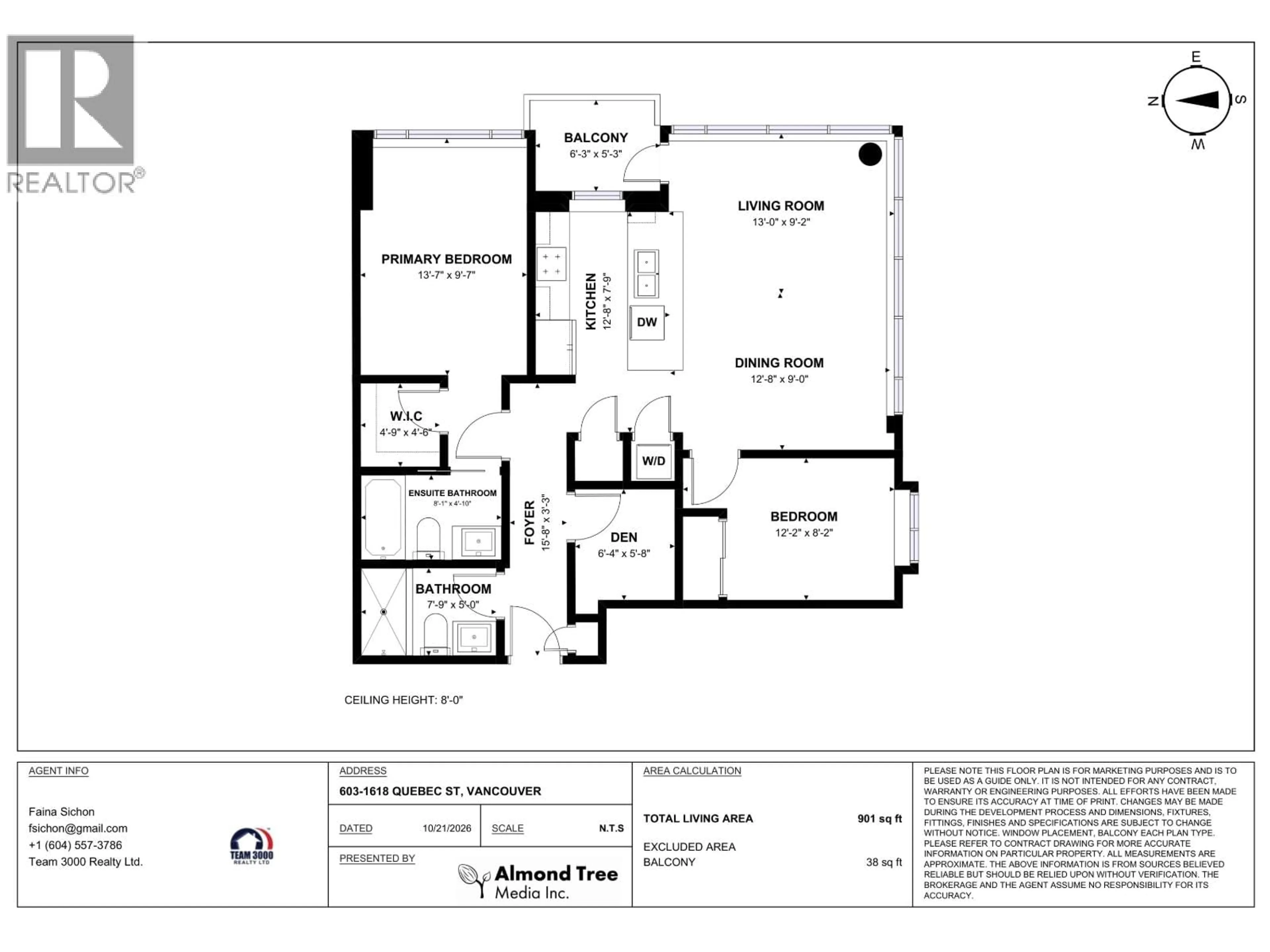 Floor plan for 603 - 1618 QUEBEC STREET, Vancouver British Columbia V6A0C5