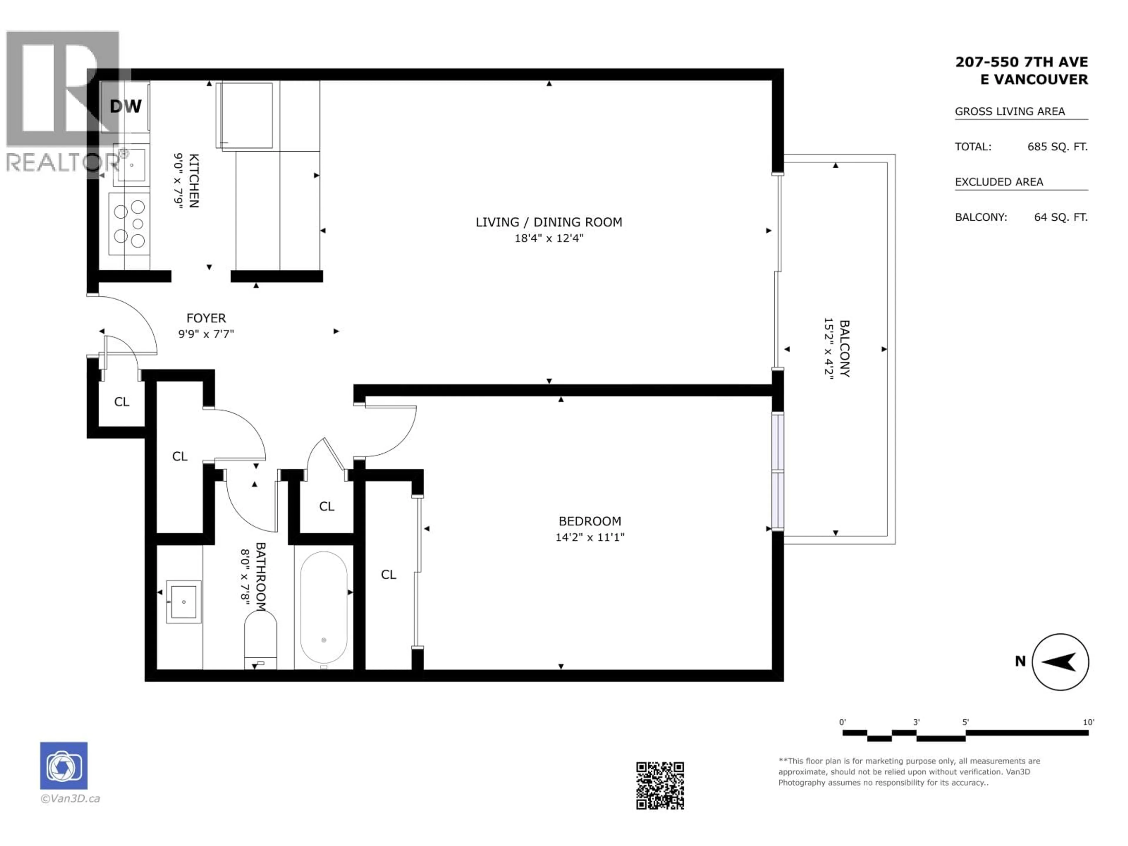 Floor plan for 207 - 550 7TH AVENUE, Vancouver British Columbia V5T1N7