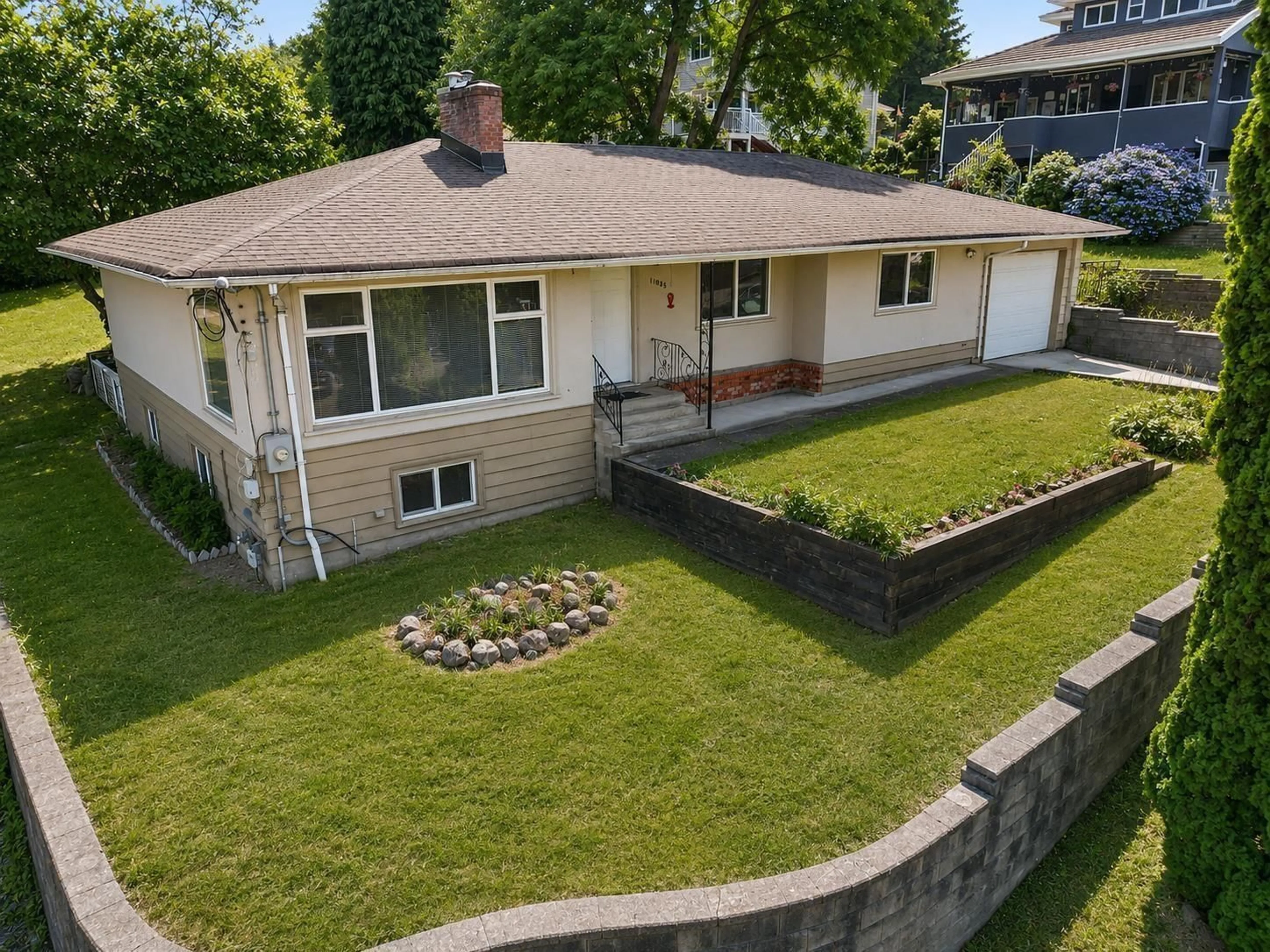 A pic from outside/outdoor area/front of a property/back of a property/a pic from drone, street for 11028 129A STREET, Surrey British Columbia V3T3L1